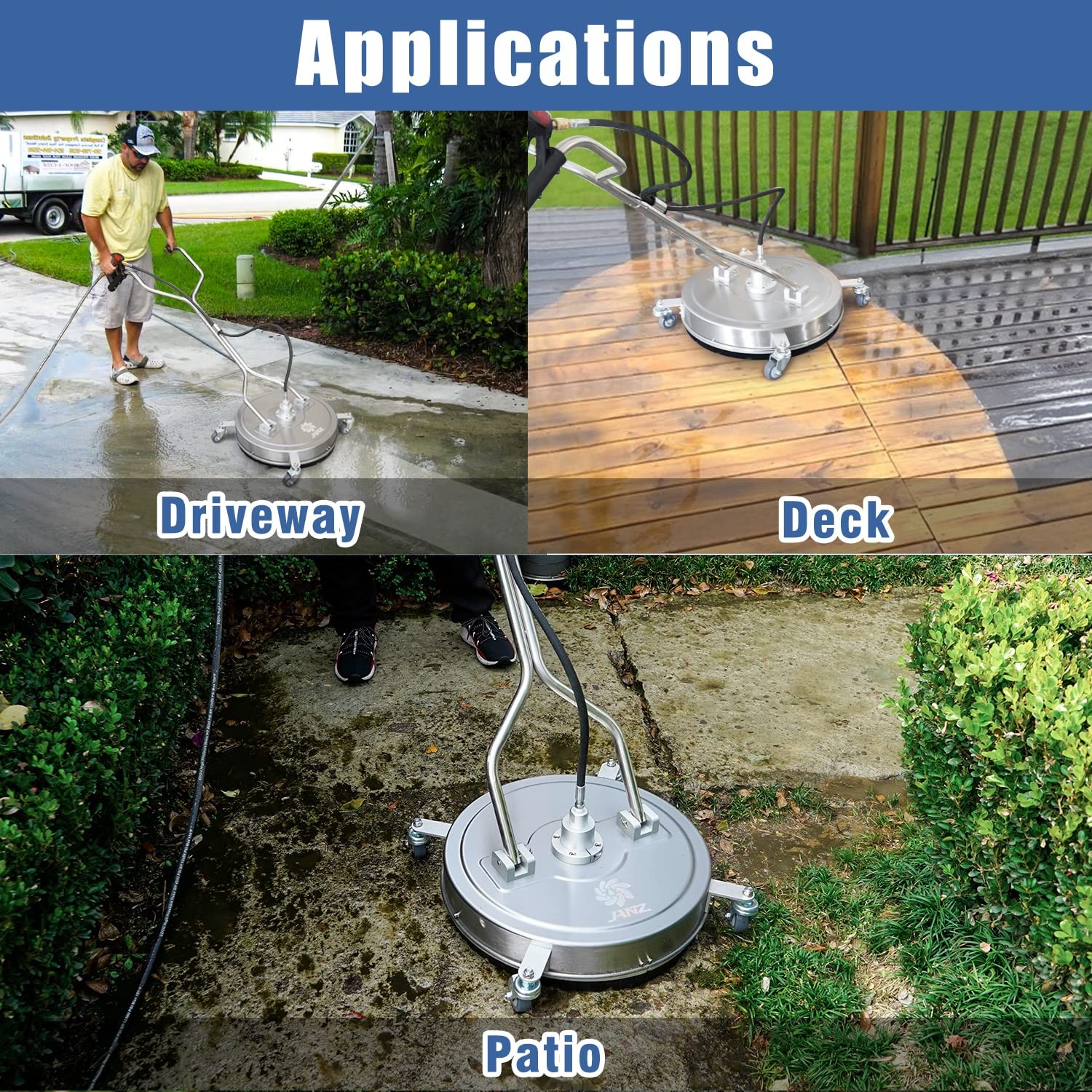 20″ Pressure Washer Surface Cleaner with 4 Wheels,Dual Handle,Stainless Steel…