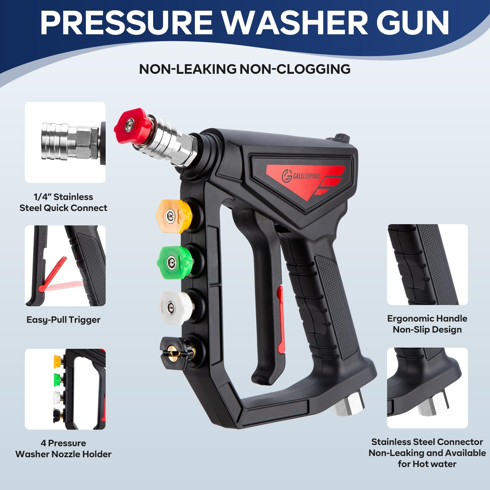 Short Pressure Washer Gun with Nozzle Holder, 5000 PSI High Pressure Washer G…