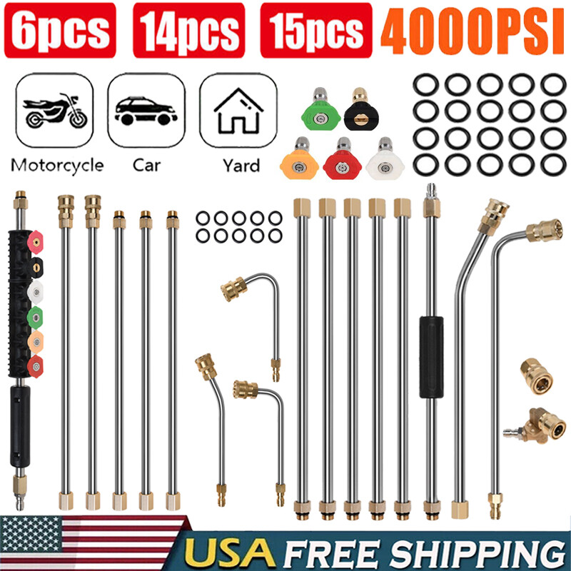 High Pressure Washer Gun Extension Wand Lance Gutter Cleaner Nozzles Kit 4000PSI