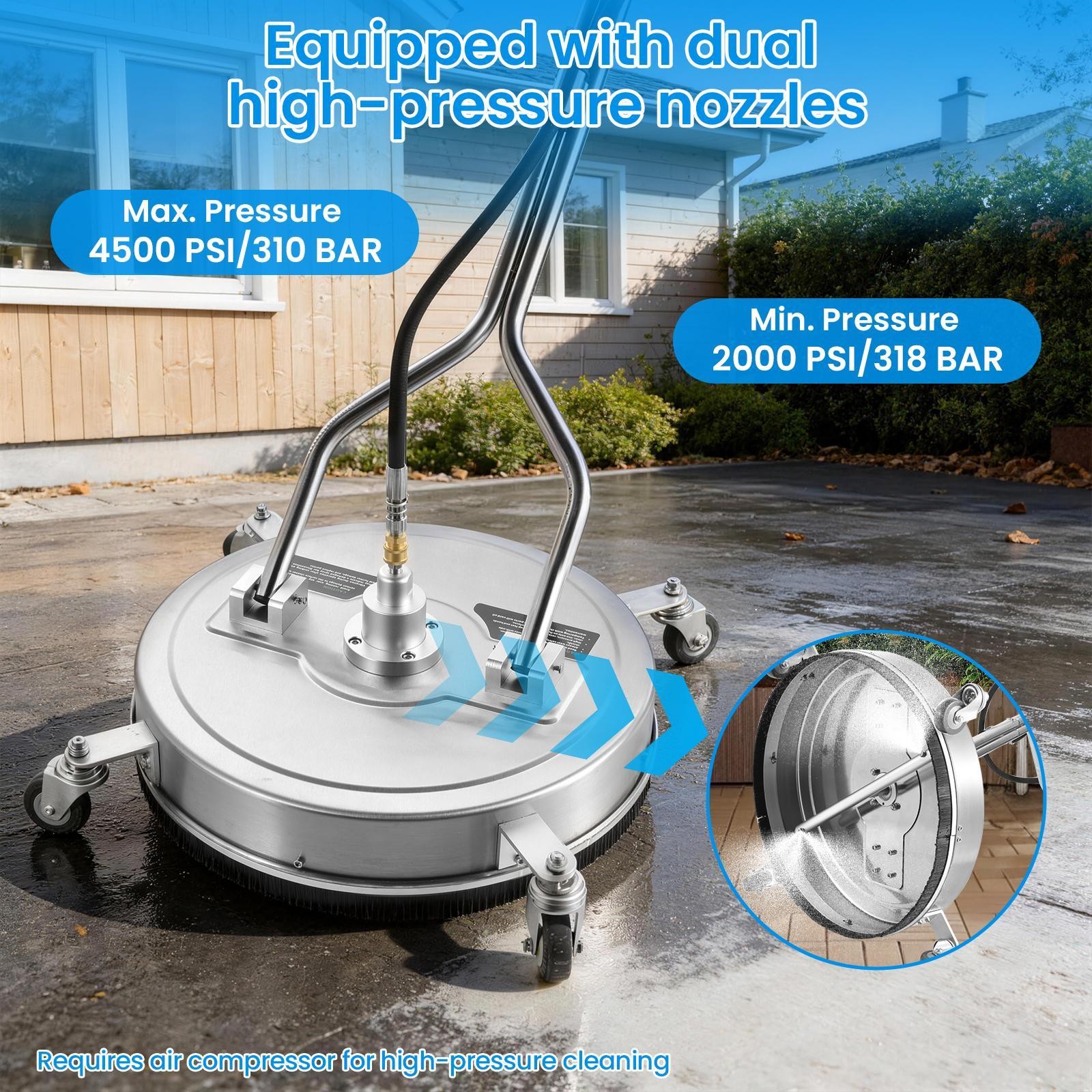 12/24″ Pressure Washer Surface Cleaner 4 Wheels Dual Handle 4500 Max PSI USA-