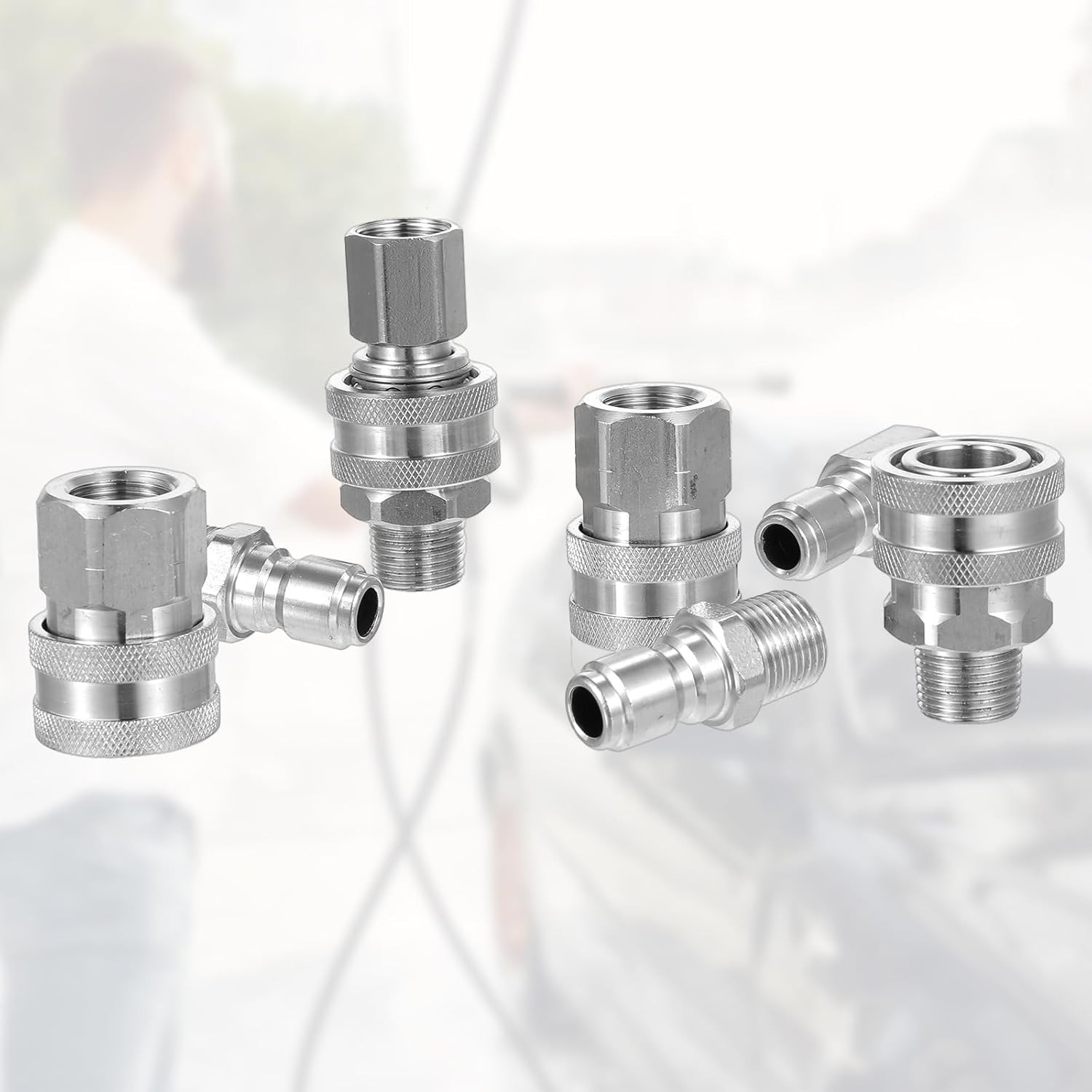 8PCS 3/8 Inch Pressure Washer Quick Connect Fittings Kit, Stainless Steel Male a