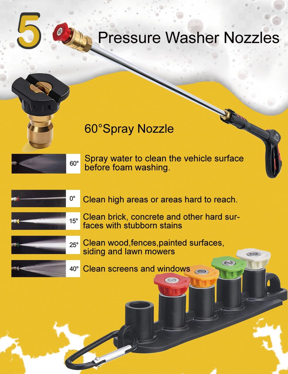 Foam Cannon with Pressure Washer Tips and Nozzle Holder, 4000PSI Car Soap Dispen