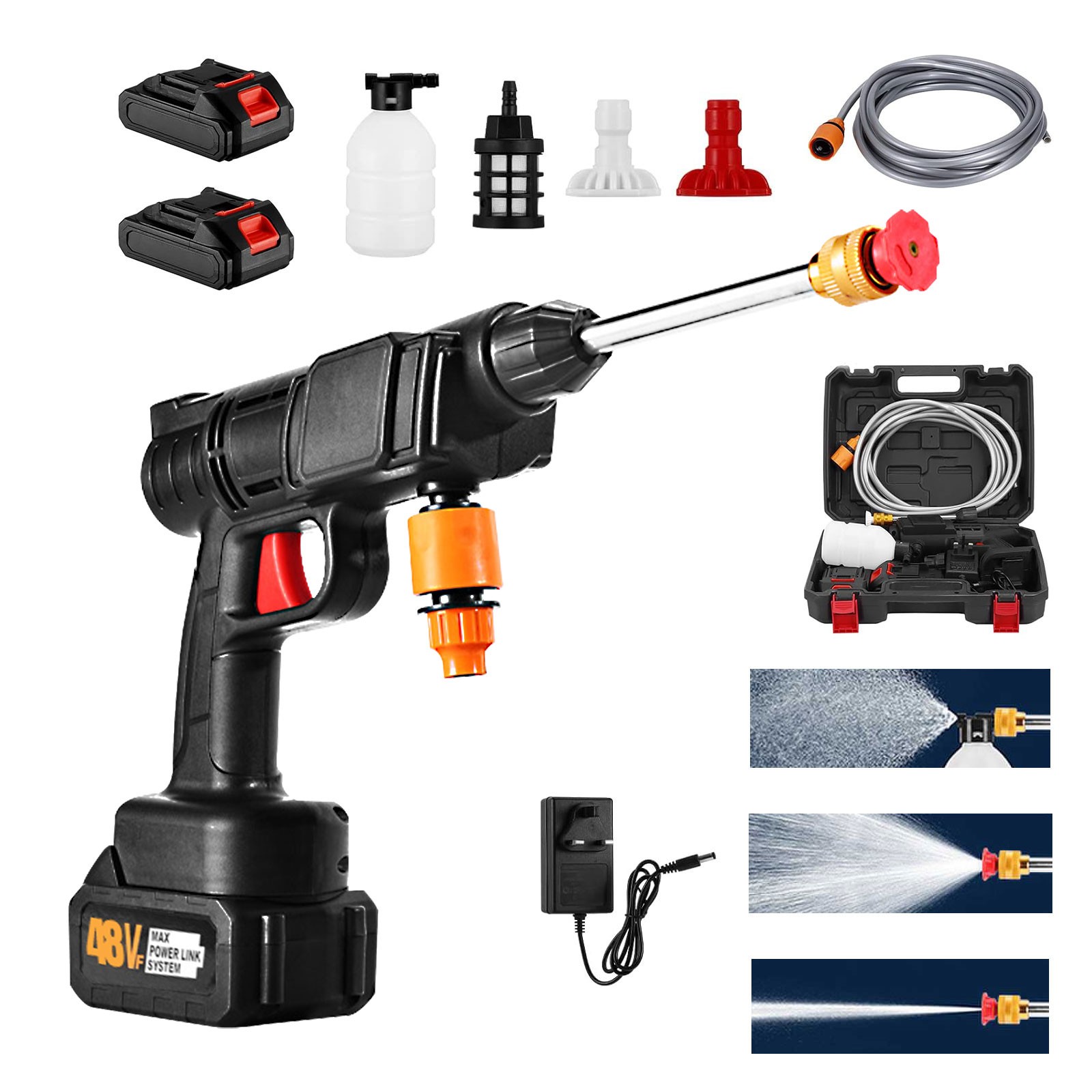 48VF Cordless High Pressure Washer Car Wash Jet Water Power Gun Cleaner w/ Case