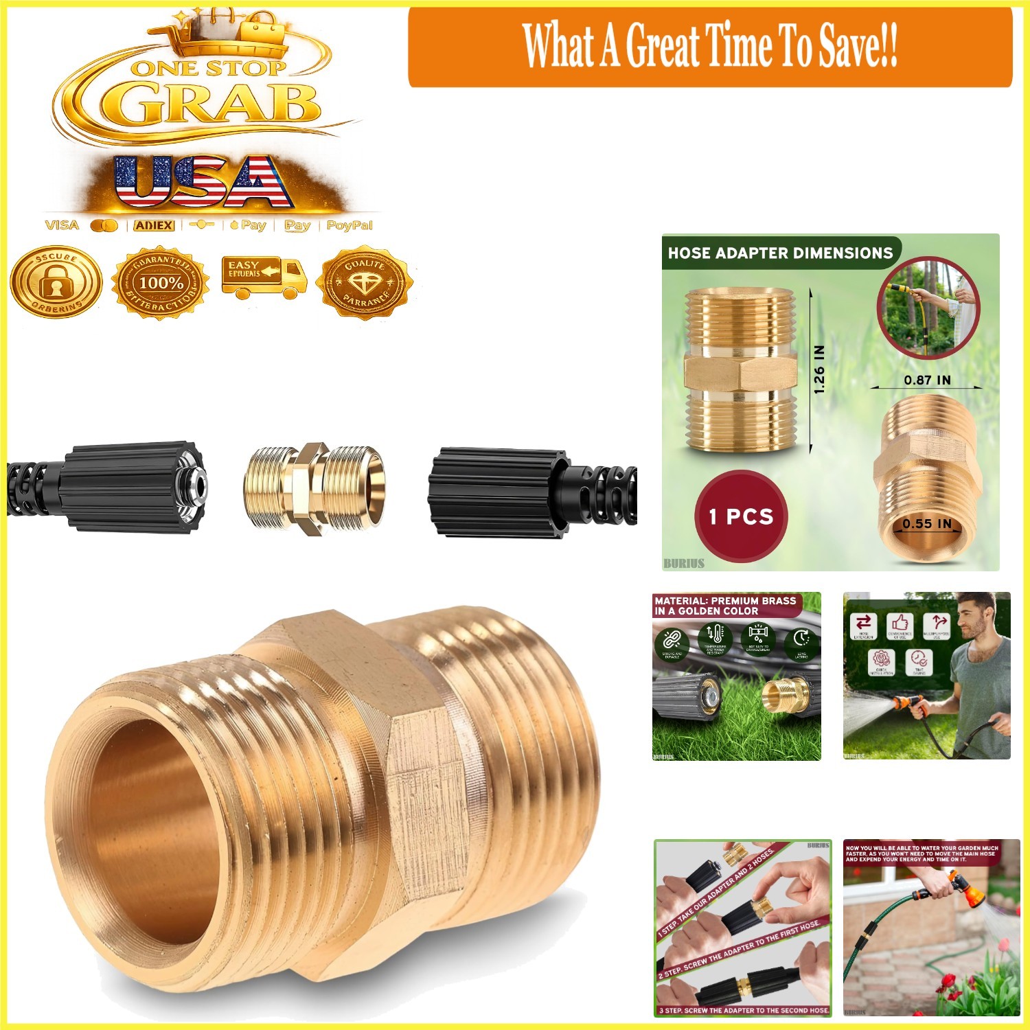 M22 14mm Brass Pressure Washer Hose Connector 4500 PSI Quick Connect