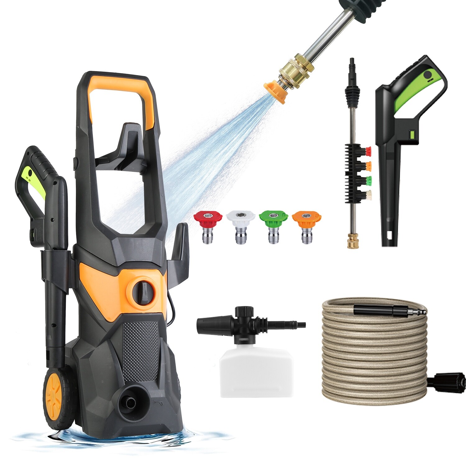 Portable Car Power Washer with Spray Gun 4 Nozzles Foam Cannon Holders for Deck