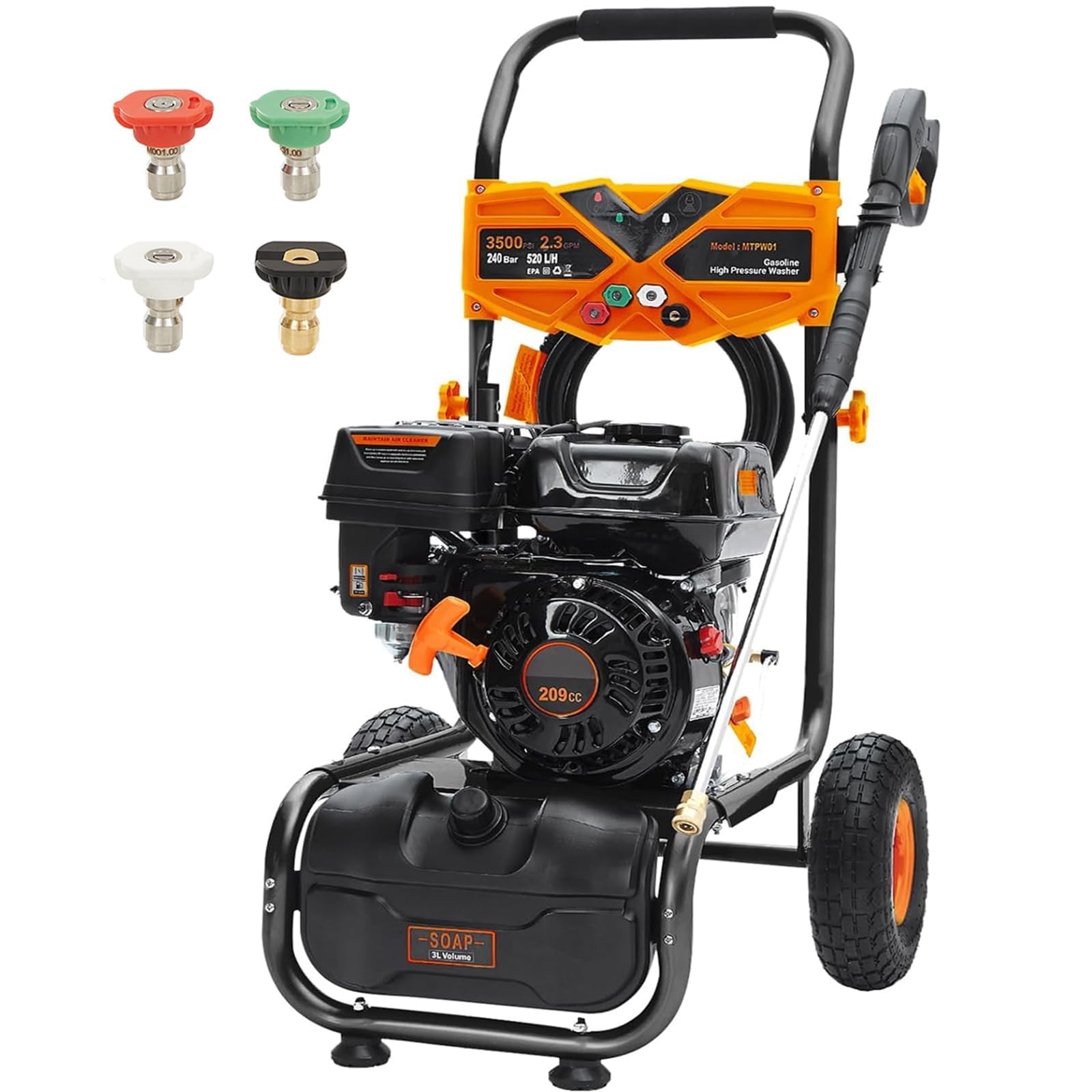 Gas Powered Washer 3500 PSI 2.3 GPM 209cc 4 Quick Nozzles Gas Pressure Washer