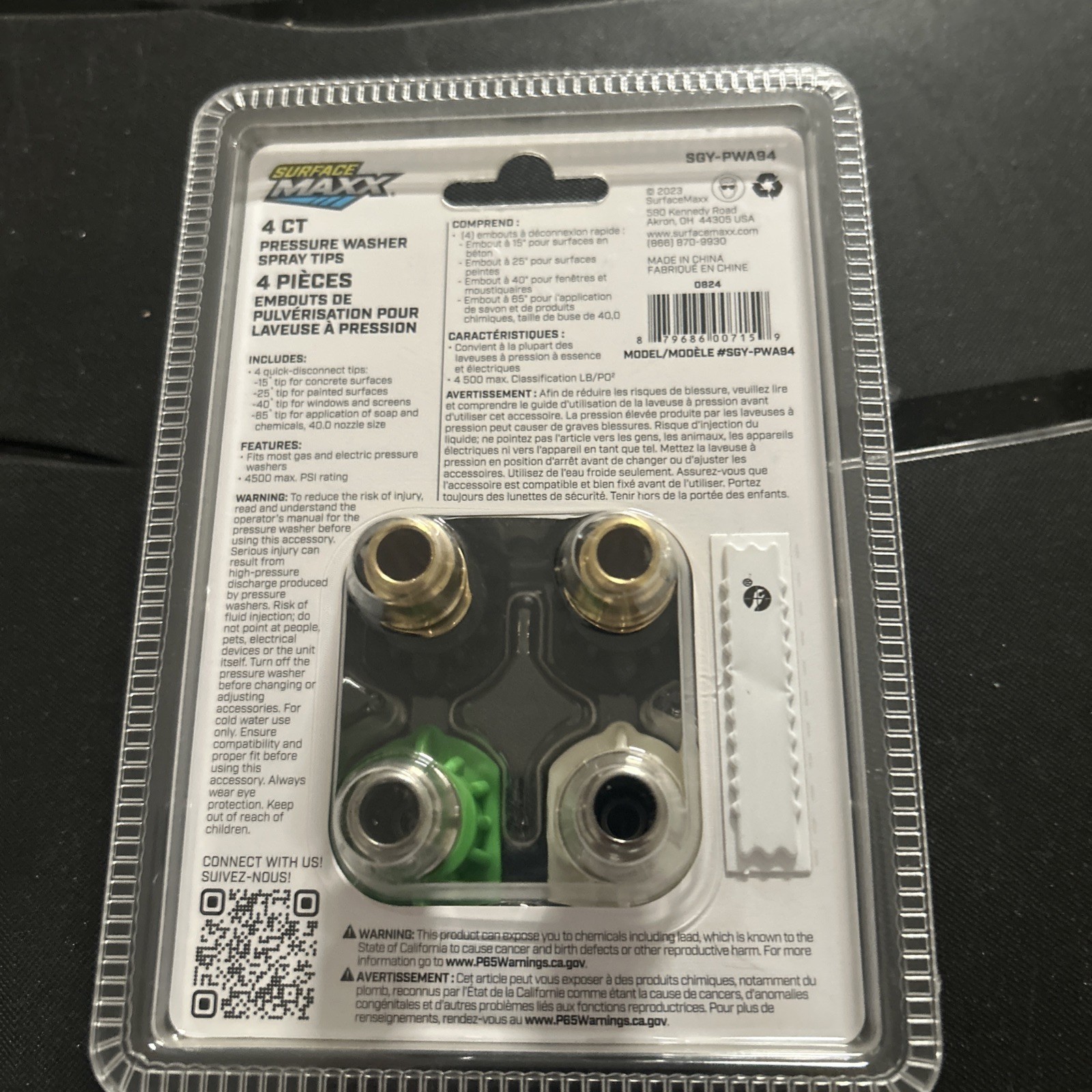 Surface Max Pressure Washer Spray Tips 4ct
