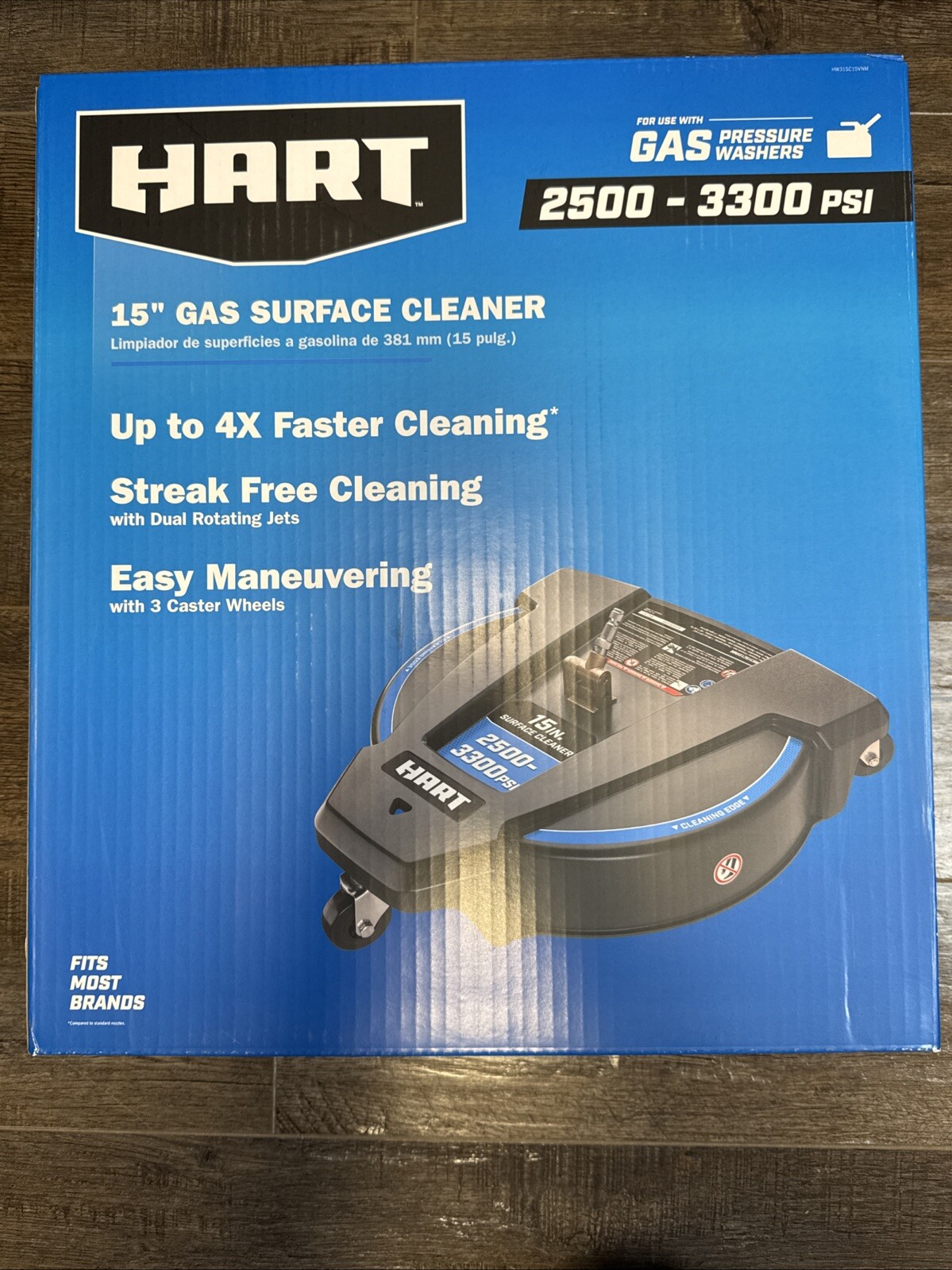 HART – New 15” Gas Surface Cleaner Pressure Washer Broom Caster 1/4” Connector