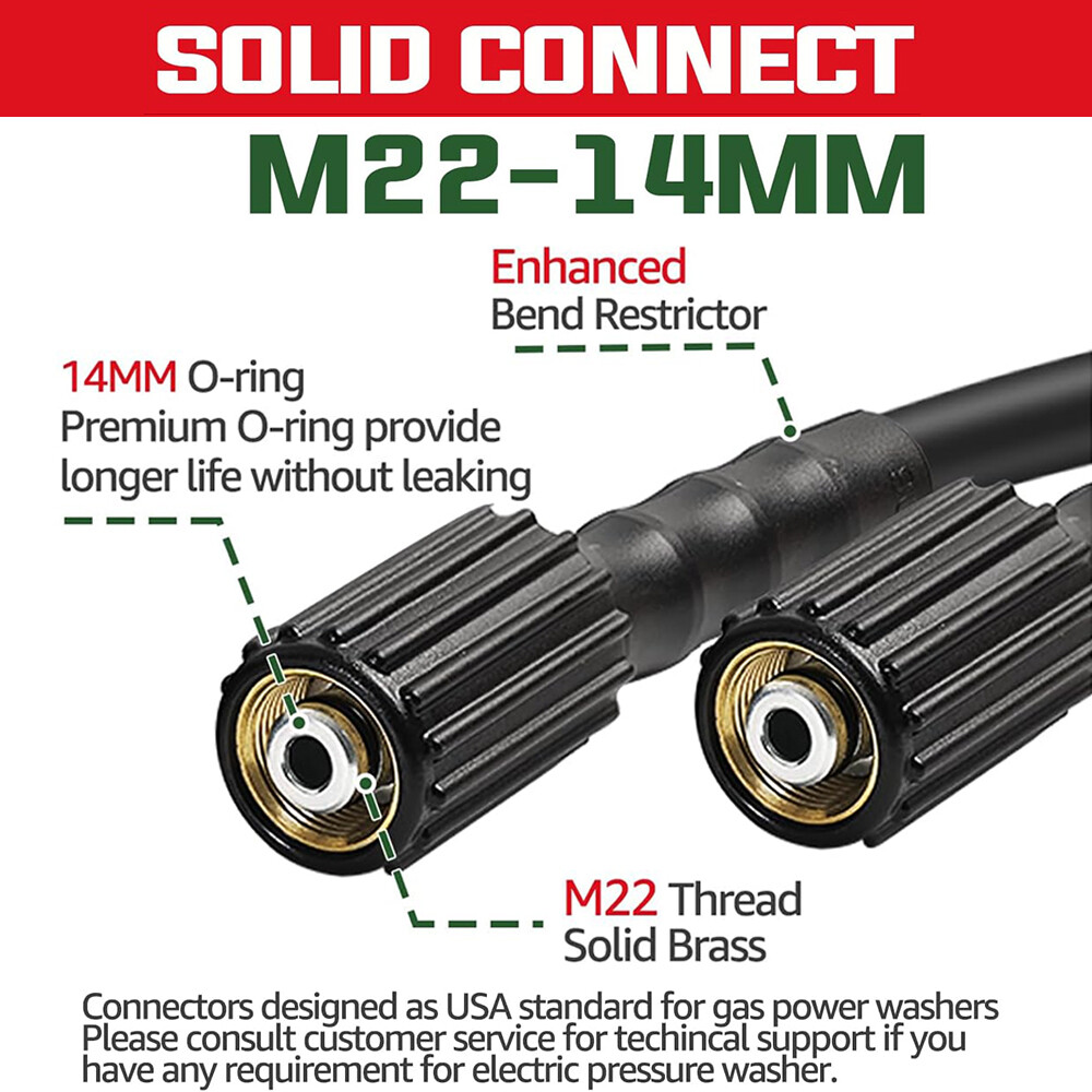 YAMATIC 1/4″ Pressure Washer Hose Kink-free Power Washer Hose M22-14mm 3200 PSI