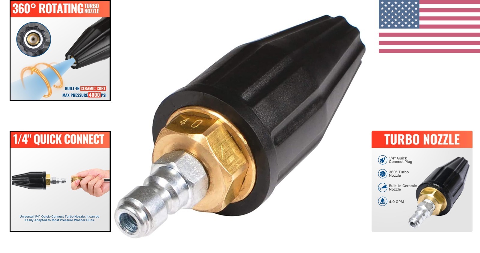 High-Performance 5000 PSI Turbo Nozzle with 360° Rotation for Precision Cleaning
