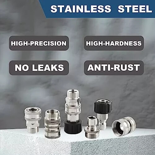 Pressure Washer Quick Connect Kit Stainless Steel M22 14mm To 3/8 Inch Quick Con