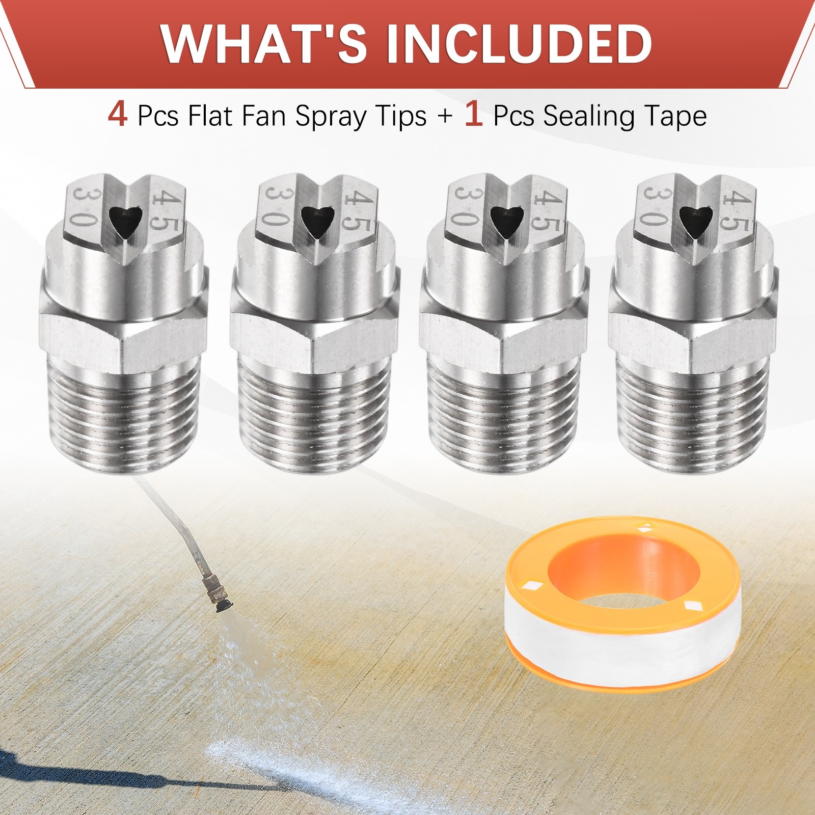 1/4″BSP 45° Flat Fan Spray Tip [5PCS] – Pressure Washer Nozzles [3.6MM]
