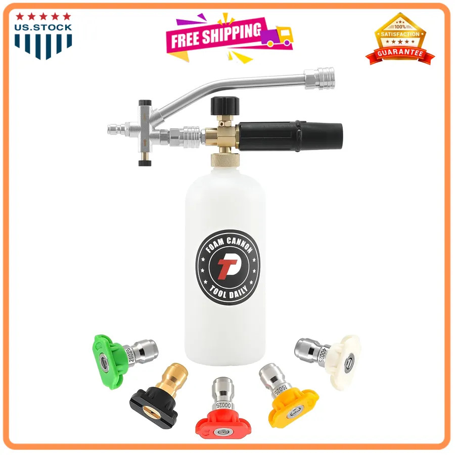 Foam Cannon with 1/4 Inch Quick Connector 1 Liter and 5 Pressure Washer Nozzl…