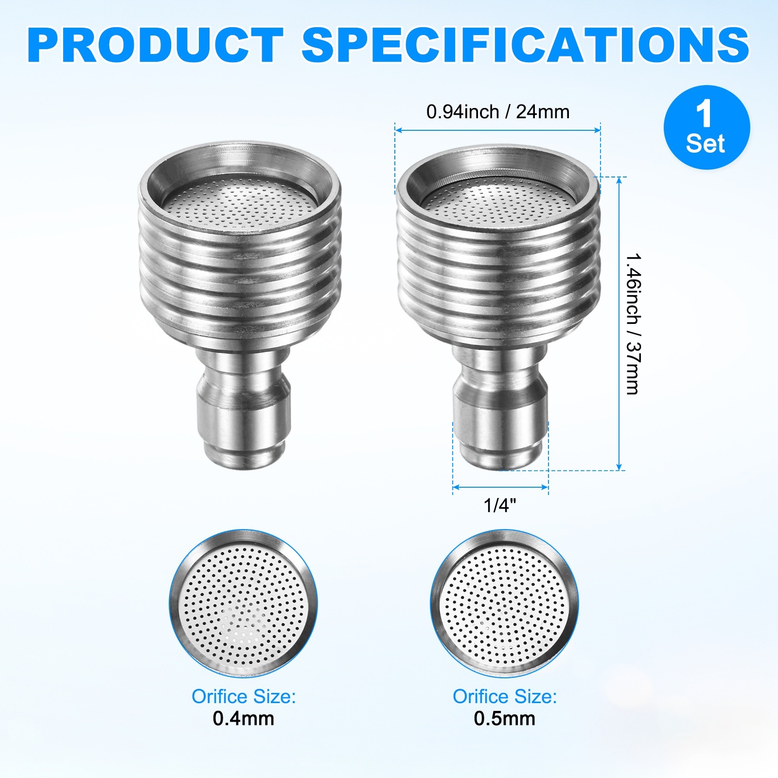 2-Pack Pressure Washer Nozzle Tips for Soft Wash, 0.4/0.5mm Soft Rain Head