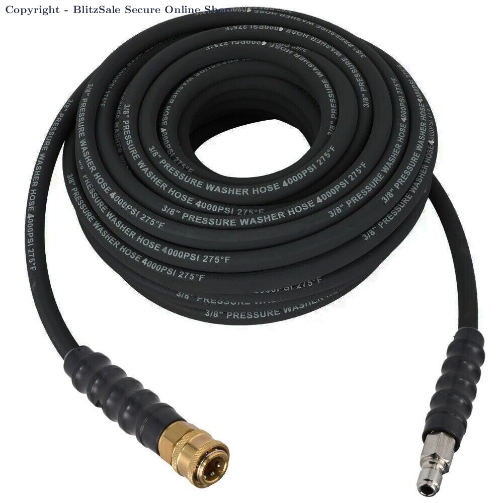 25ft Pressure Washer Hose 4000 PSI Non-Marking Black With Couplers 275F 3/8″