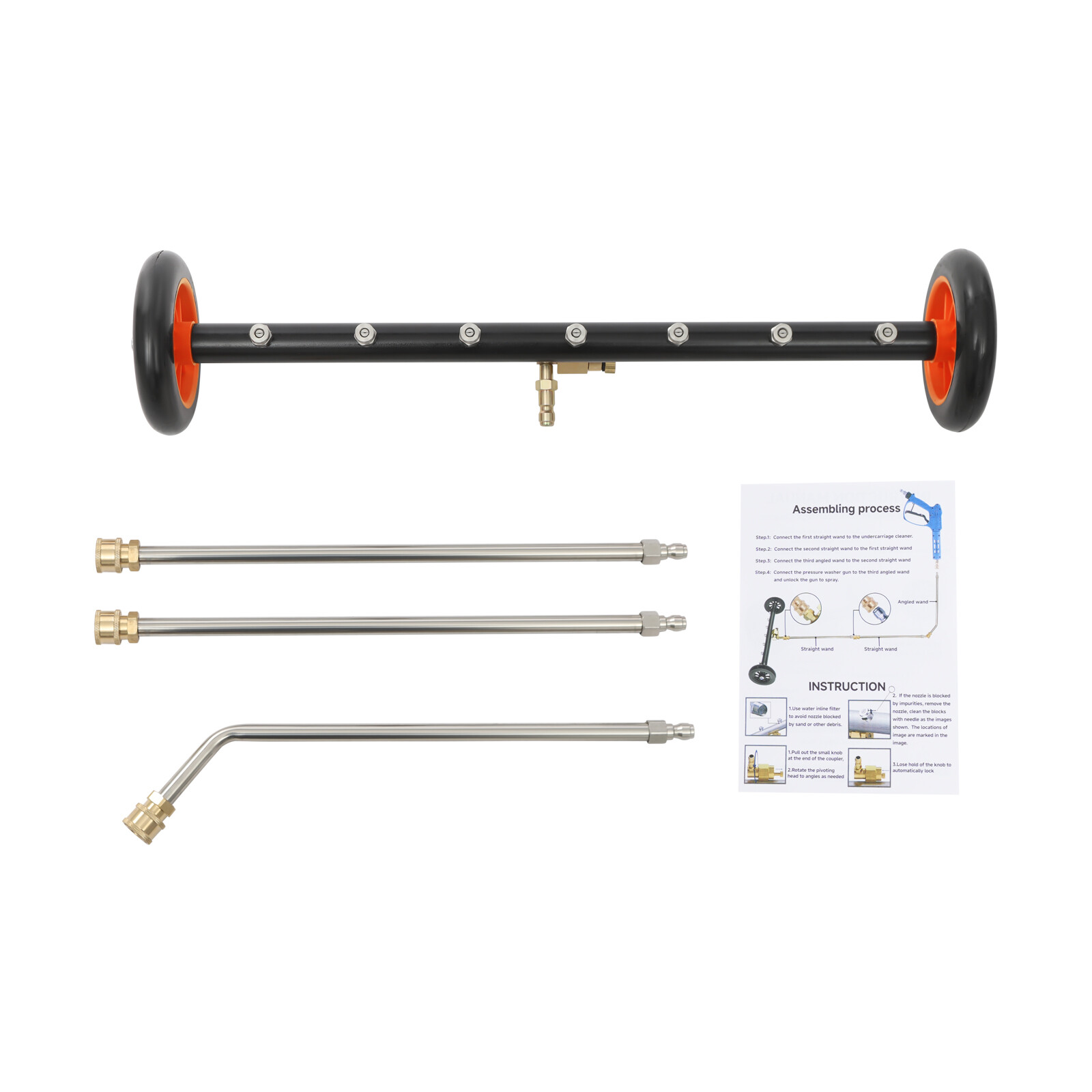 22″ Pressure Power Washer Undercarriage Under Car Cleaner Water Broom w/7 Nozzle