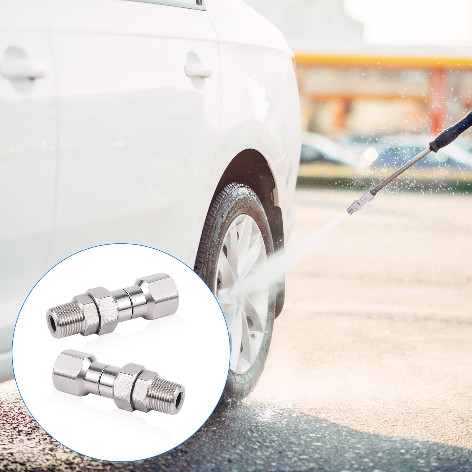 2pcs 3/8″ NPT Pressure Washer Swivel Fitting Stainless Steel 360°Kink-Free Ro…