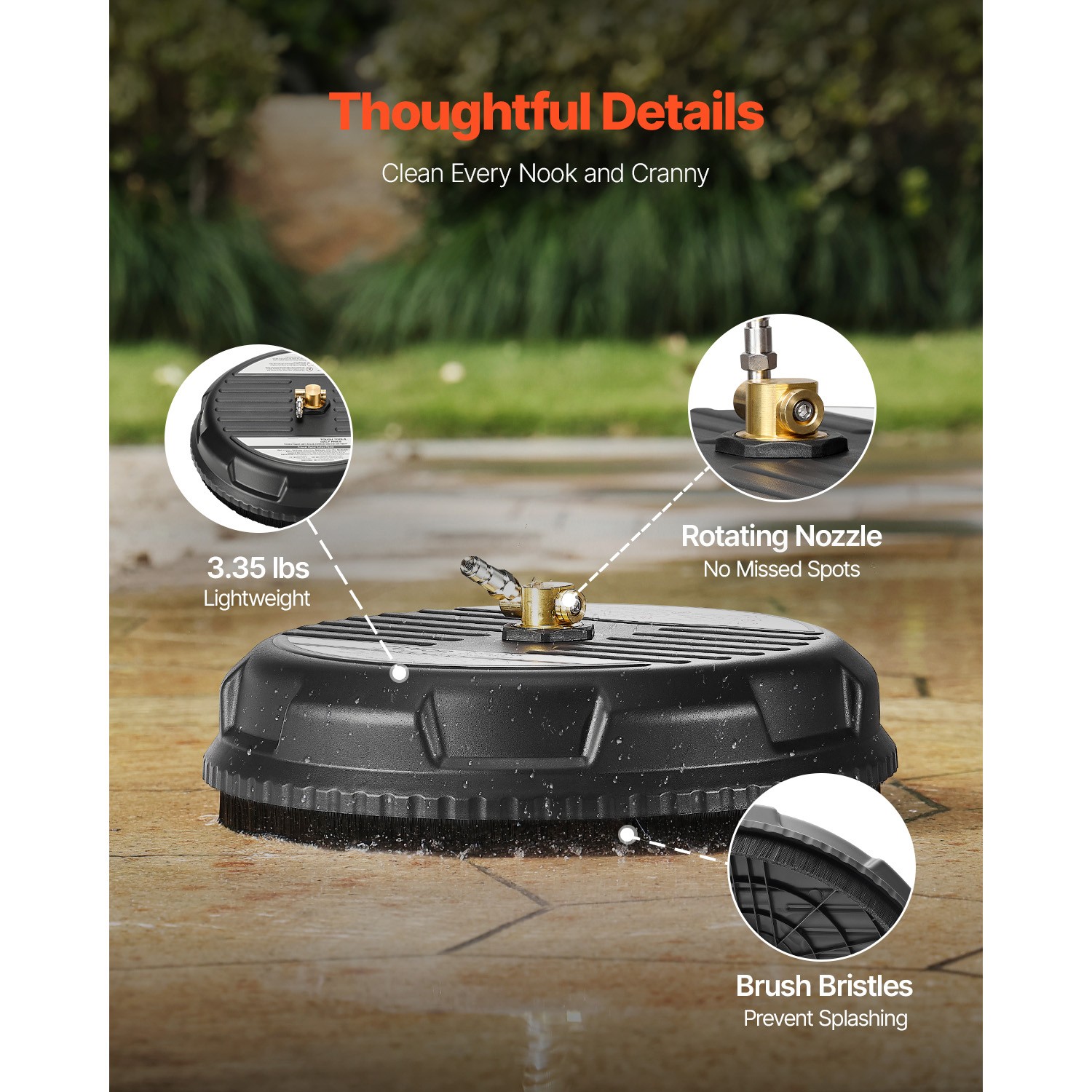 15″ Pressure Washer Surface Cleaner 4 Wheels 3000 Max PSI Plastic Black