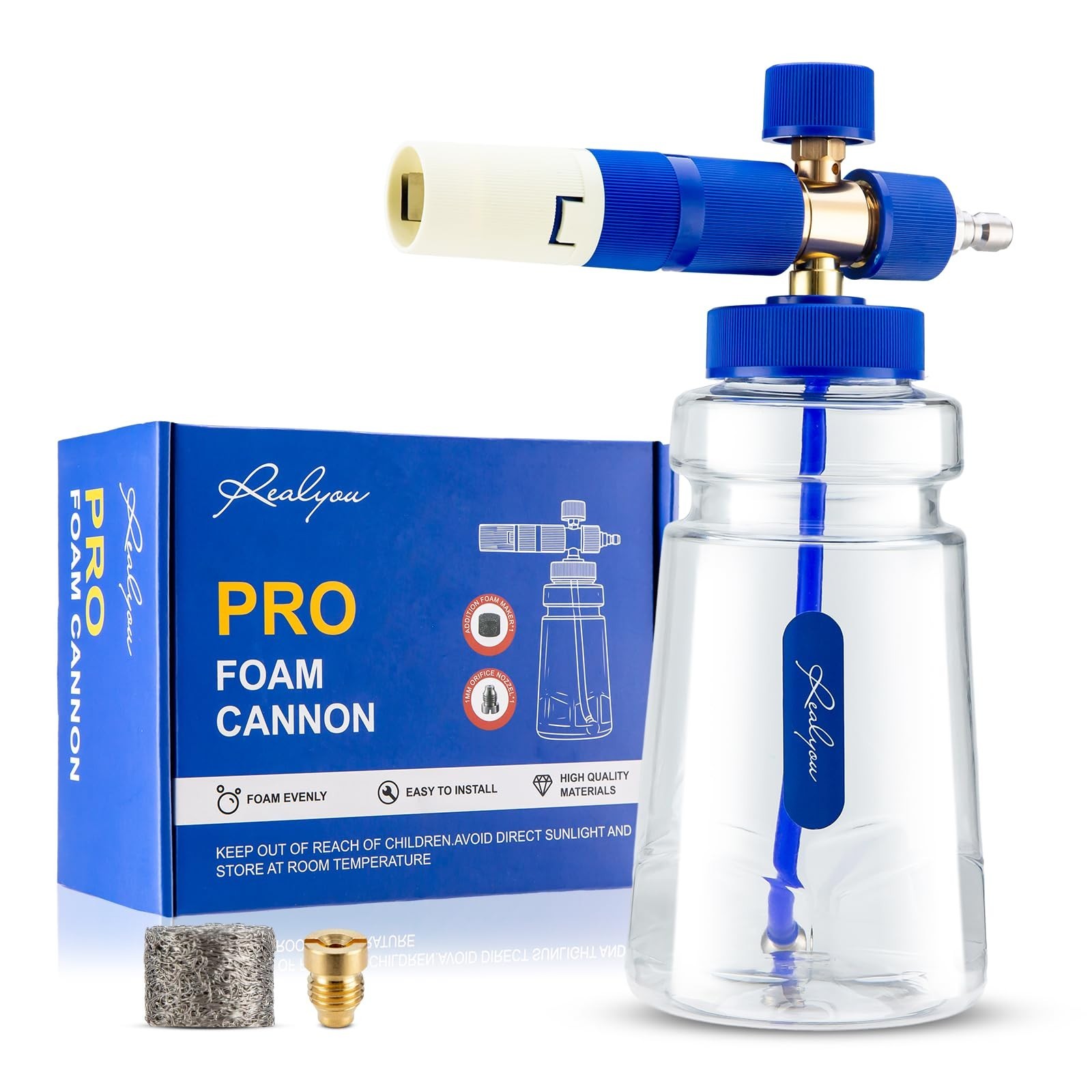 Foam Cannon for Pressure Washer – 1/4″ Quick Connector, 1.1mm Nozzle & 1L Bottle