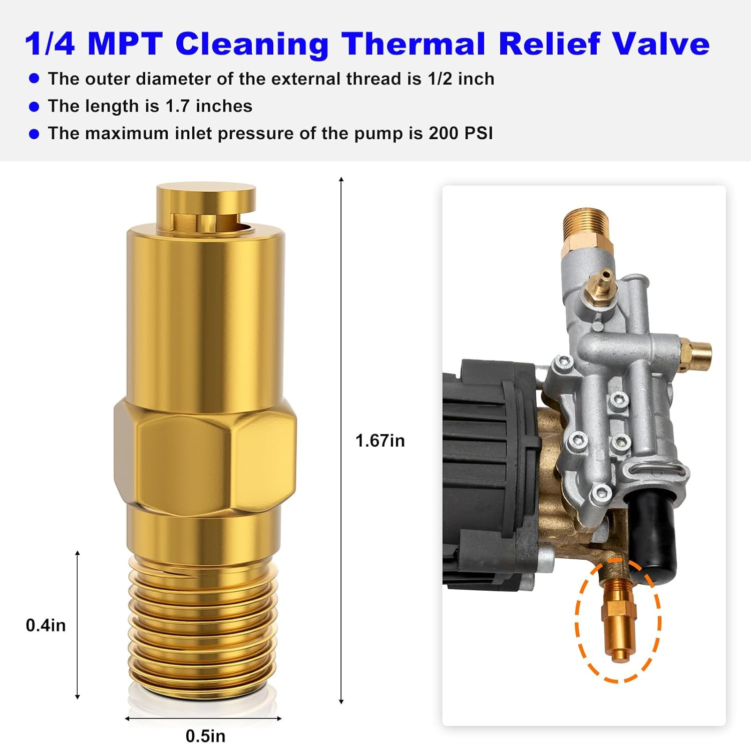 7101359 Pressure Washer Thermal Relief Valve – 1/4 MPT Cleaning Thermal Relief V