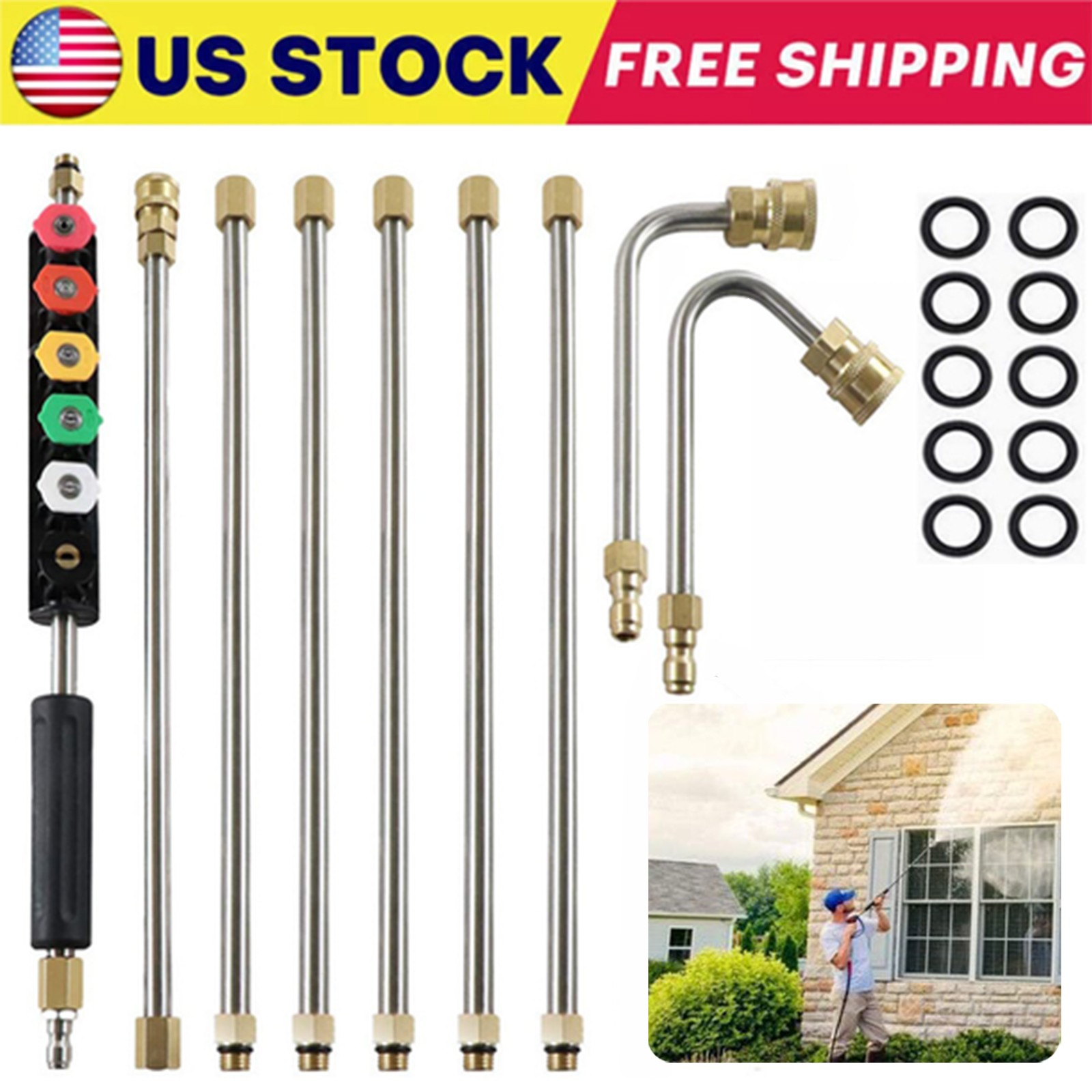 4000PSI High Pressure Washer Extension Wand Set Telescopic Lance w/ Spray Nozzle