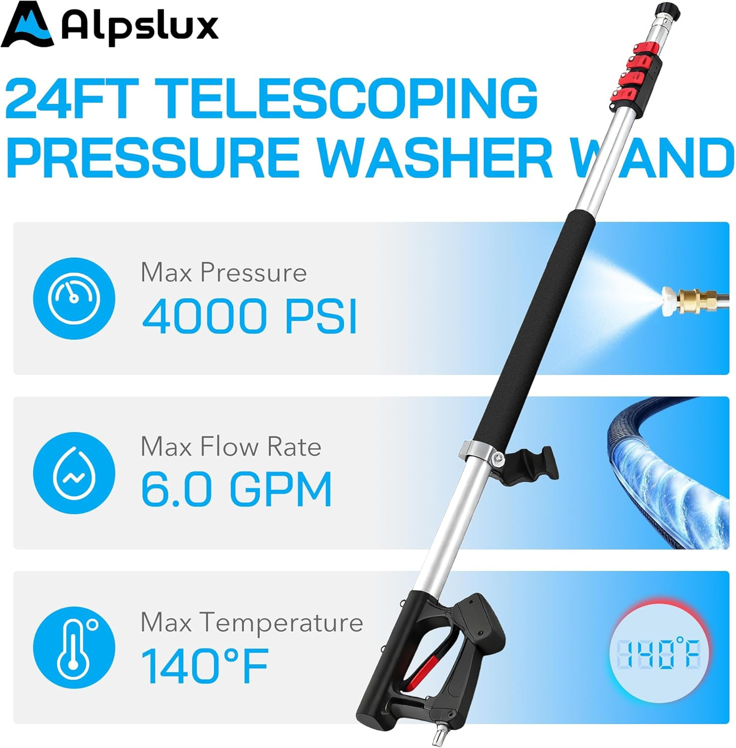 Gutter Cleaning Tools 24 FT Telescoping Pressure Washer 3 Extension Wands, Gutte