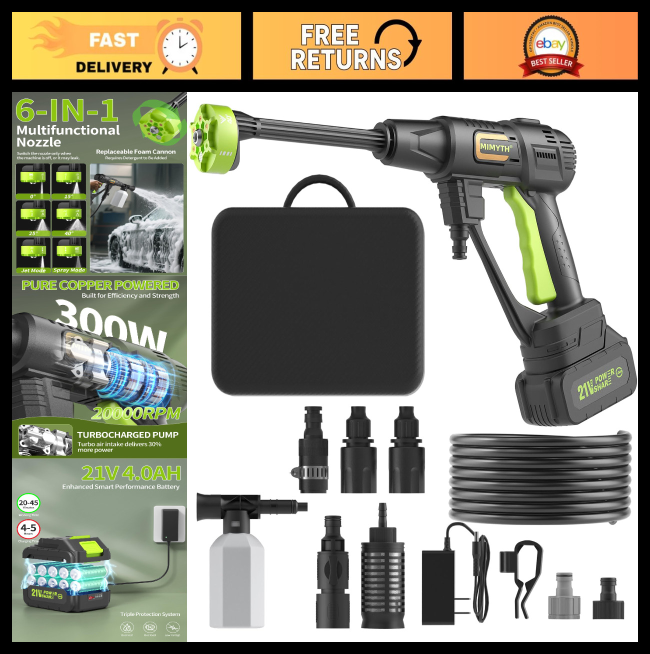 Cordless Handheld Portable Washer – Battery Operated Car & Outdoor Cleaner, 23FT