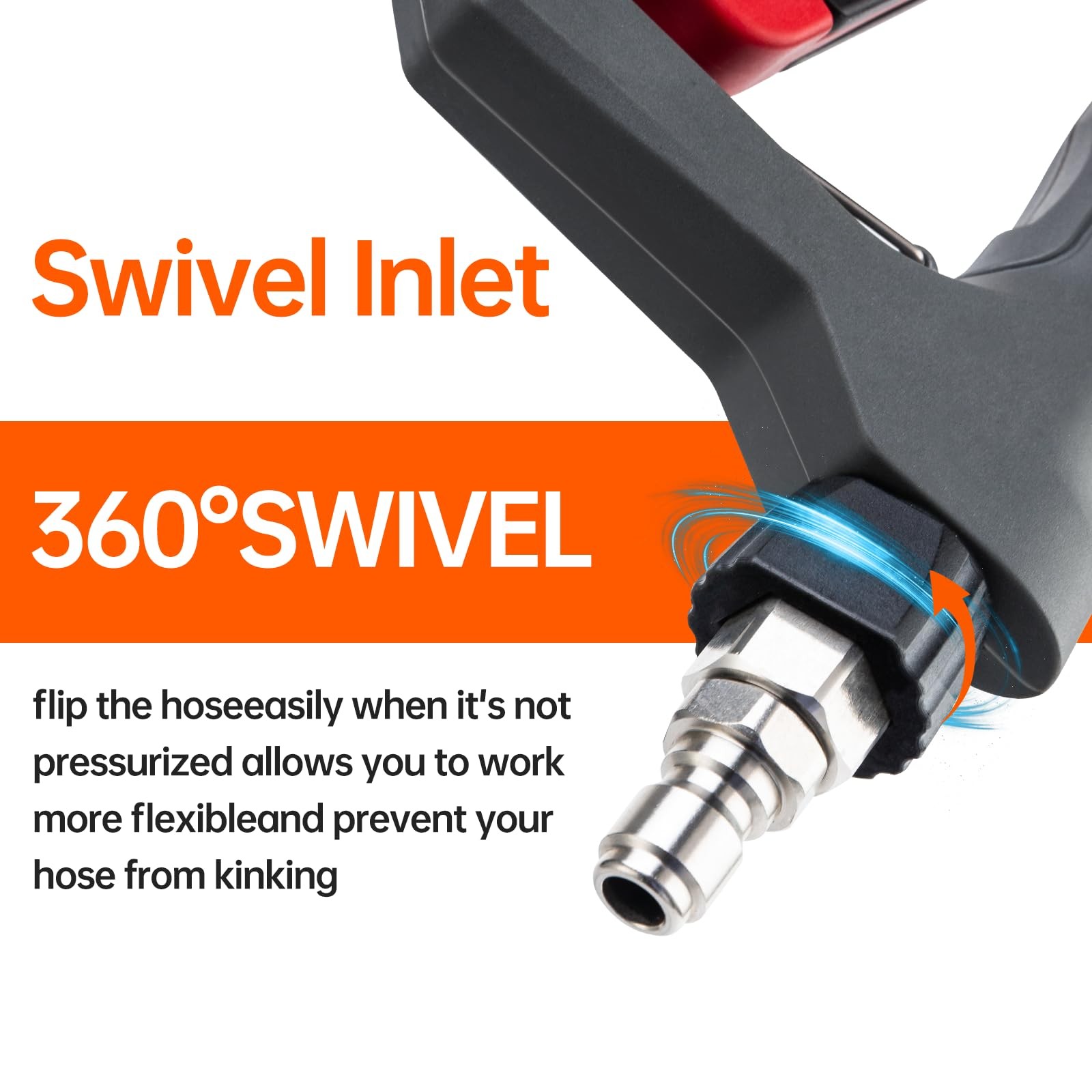 Pressure Washer Gun with Swivel, with Replacement Wand Extension