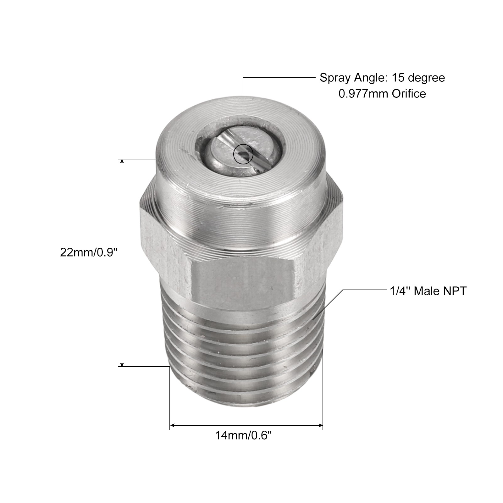 5 Pcs Threaded Nozzle Tips with 0.977mm Orifice, 1/4″ Male NPT 15 Degree