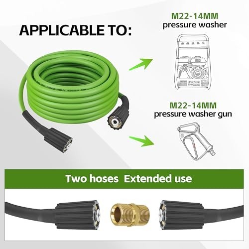 Universal Pressure Washer Hose 35FT, 3300 PSI M22/14 Fitting, Compatible with El