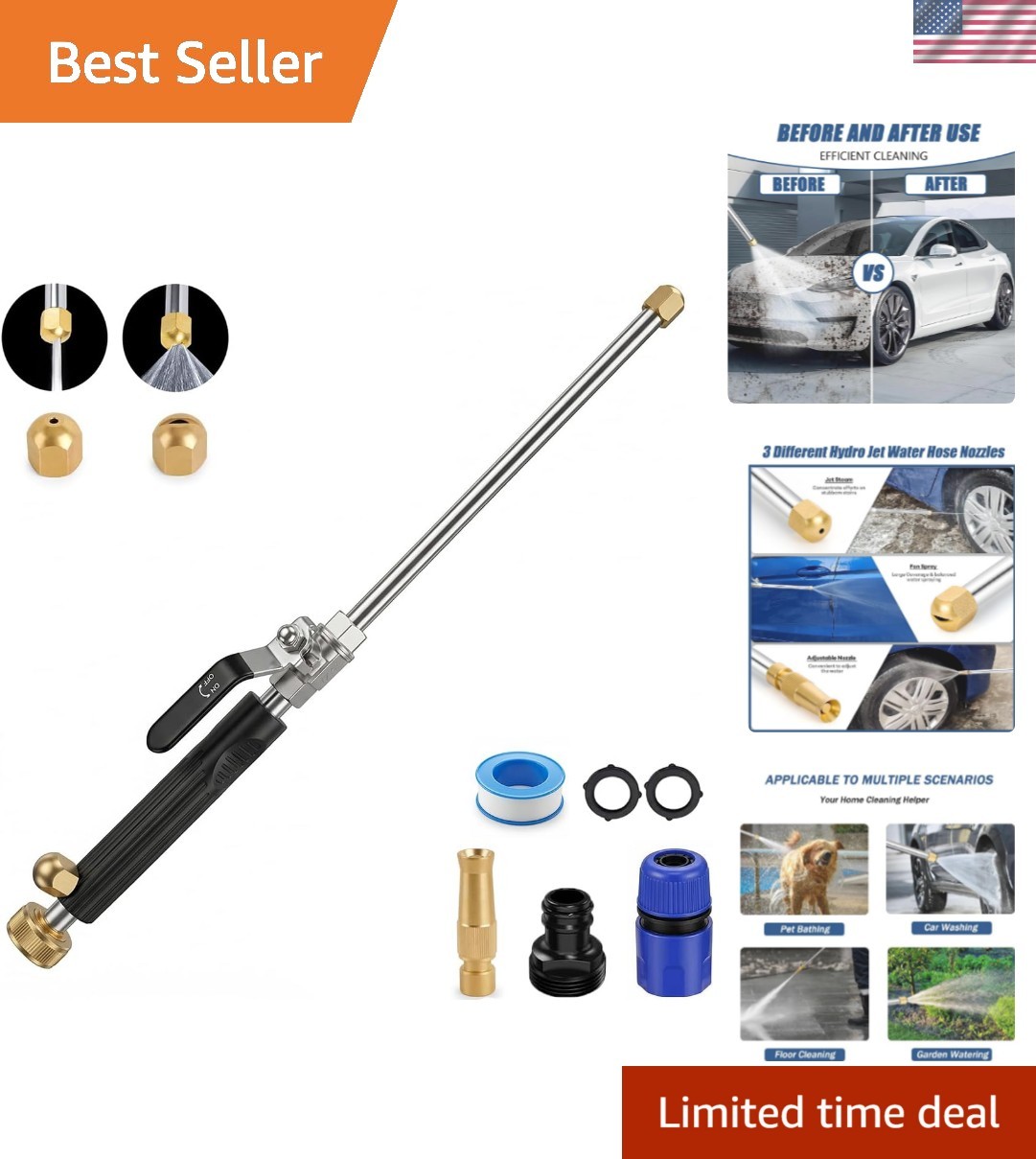 Hydro Jet High Pressure Power Washer – Extendable Wand for Versatile Cleaning