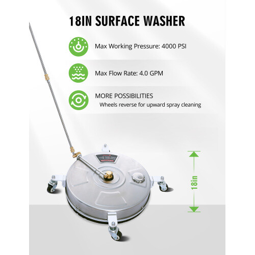 18” 4000PSI 2-in-1 Pressure Washer Surface Cleaner Extension Wand 1/4″Connector