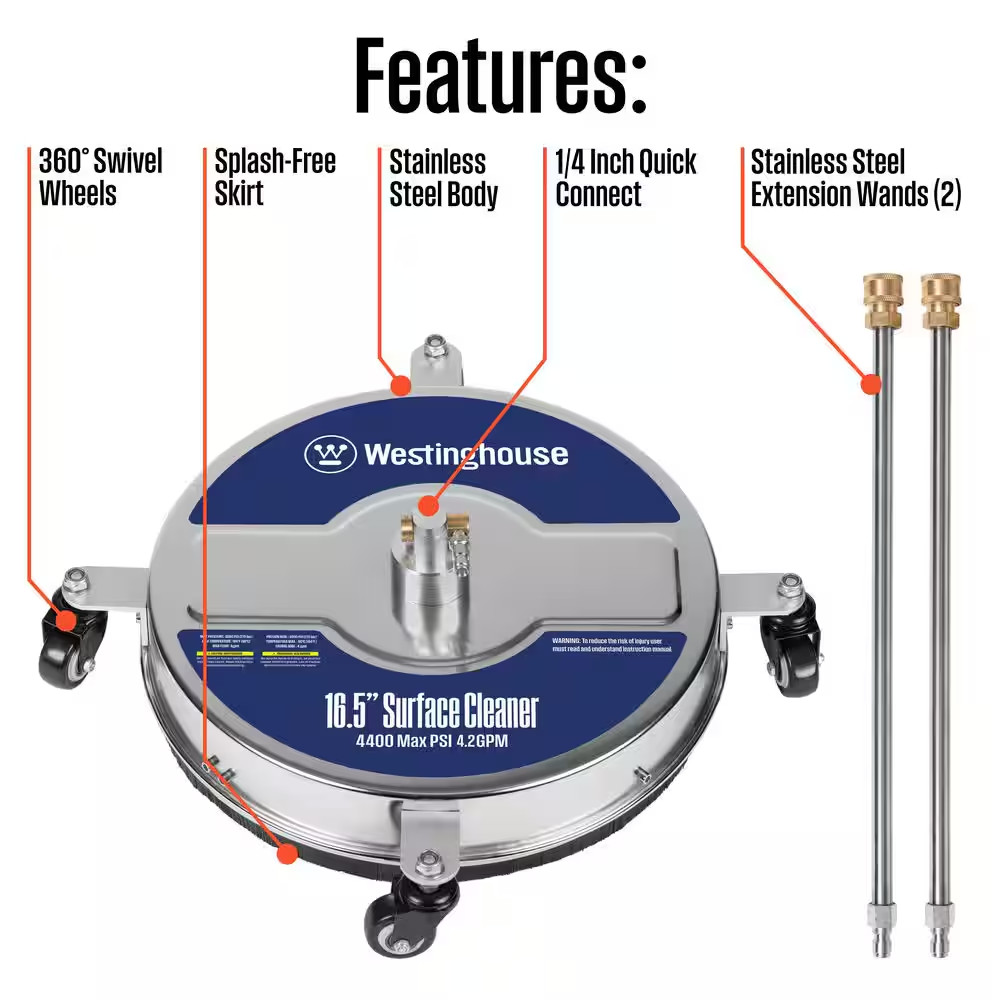16.5 In. 4400 PSI Stainless Steel Pressure Washer Surface Cleaner