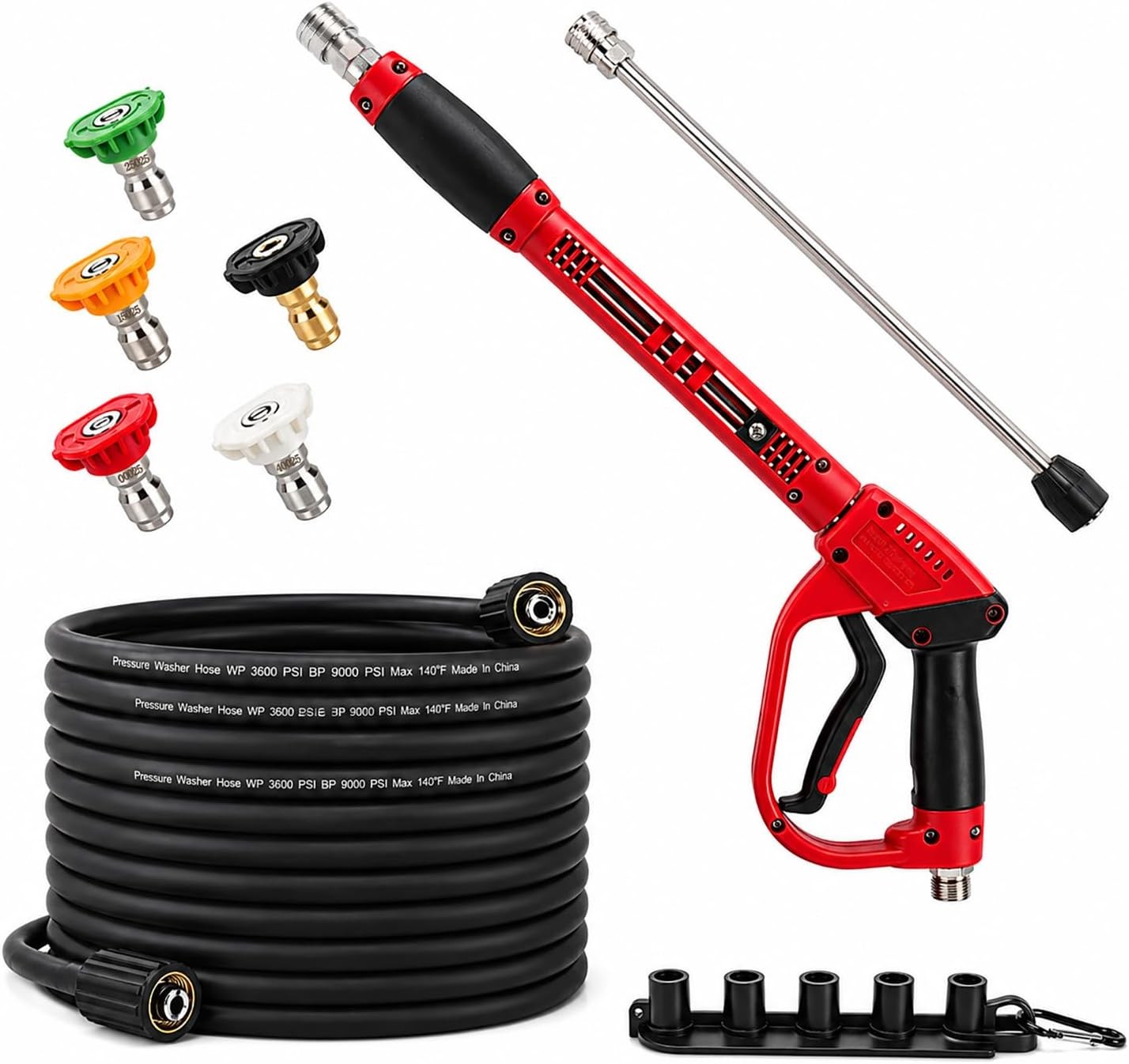 5000 PSI Pressure Washer Gun and Hose Kit, 25FT, M22-14mm Fittings, 5 Nozzles