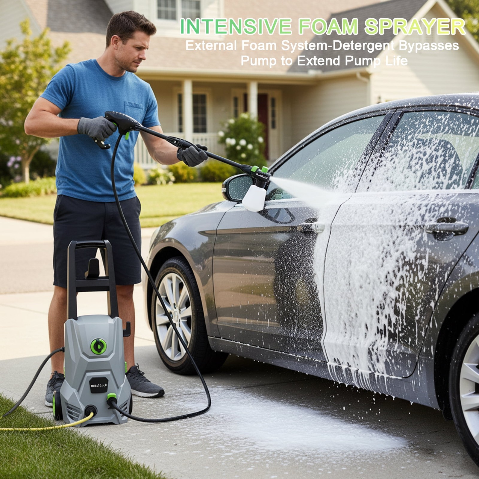 Rebelduck PW01GG 4000 PSI Electric Pressure Washer, 2.6 GPM, 4-in-1 Adjustable