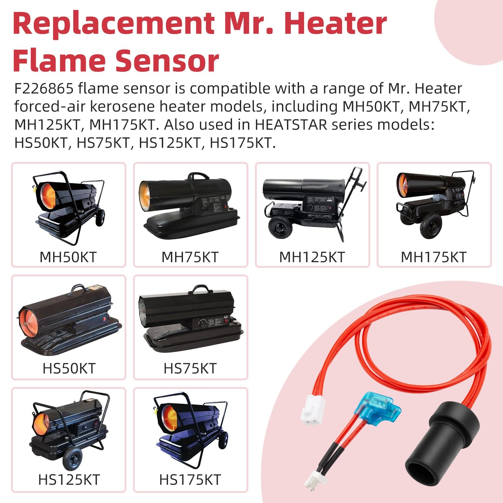 F226865 Flame Sensor Kit Compatible with Mr Heater Kerosene Forced red、black