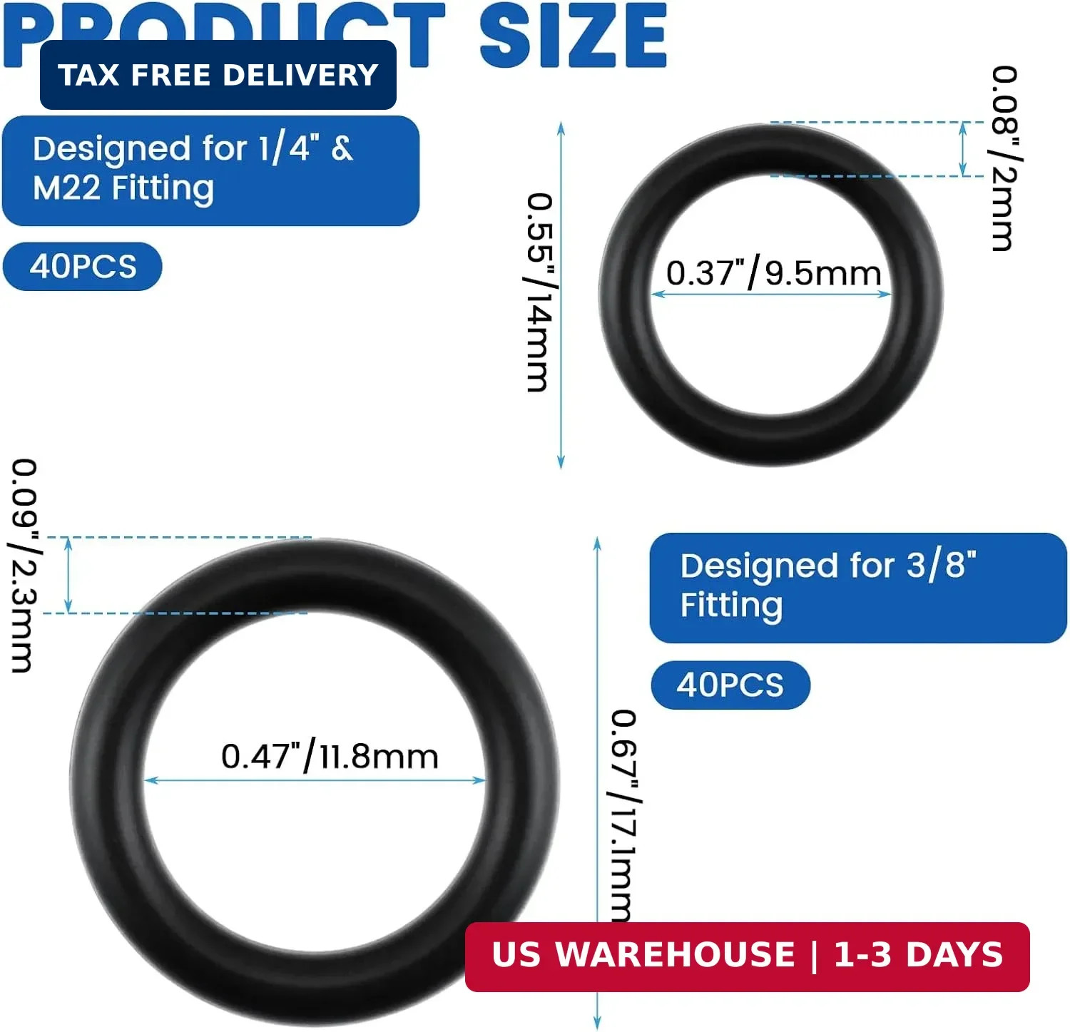 80 Pcs Pressure Washer O-Rings for 1/4″, 3/8″ Quick Couplers, High Temperature R