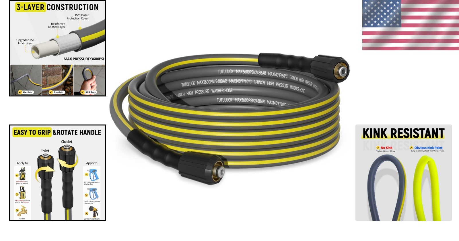 Flexible 25FT High-Performance Hose – Kink-Free Design for Pressure Washing