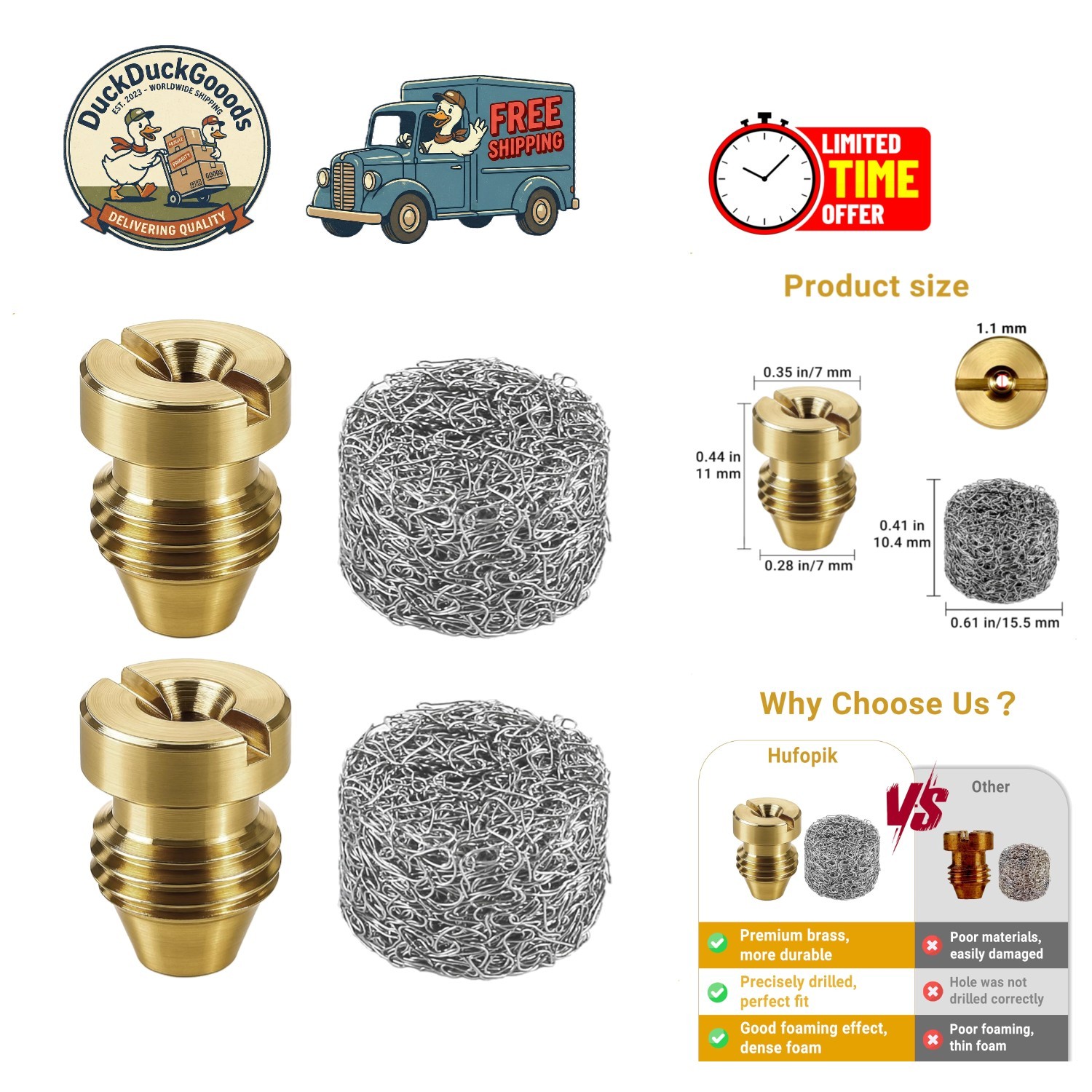 2-Pack 1.1mm Brass Foam Cannon Nozzles & Foam Maker Tips for Superior Cleaning