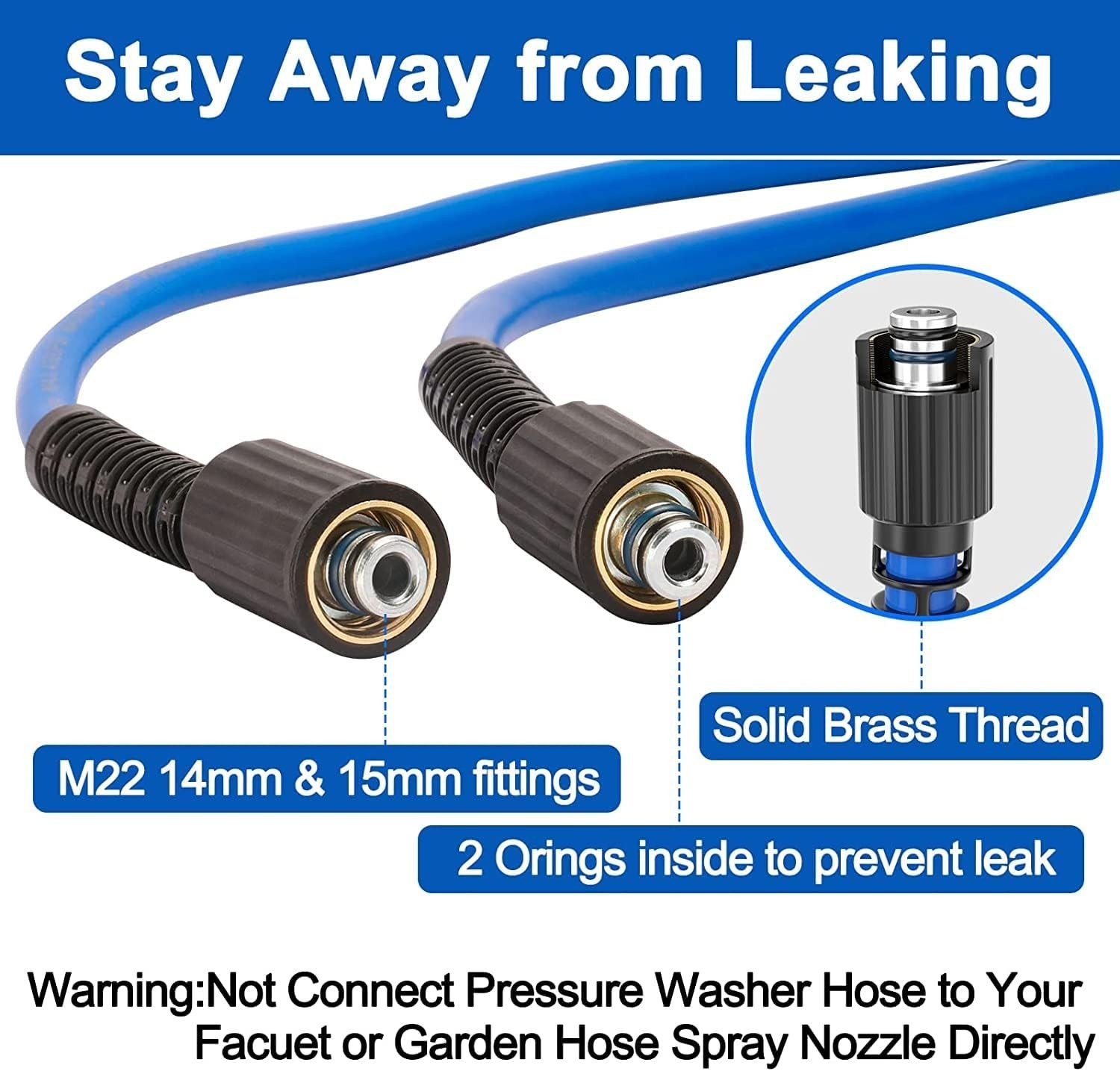 25FT x 1/4″ Flexible Pressure Washer Hose 4000 PSI M22 Fittings Gas & Electric