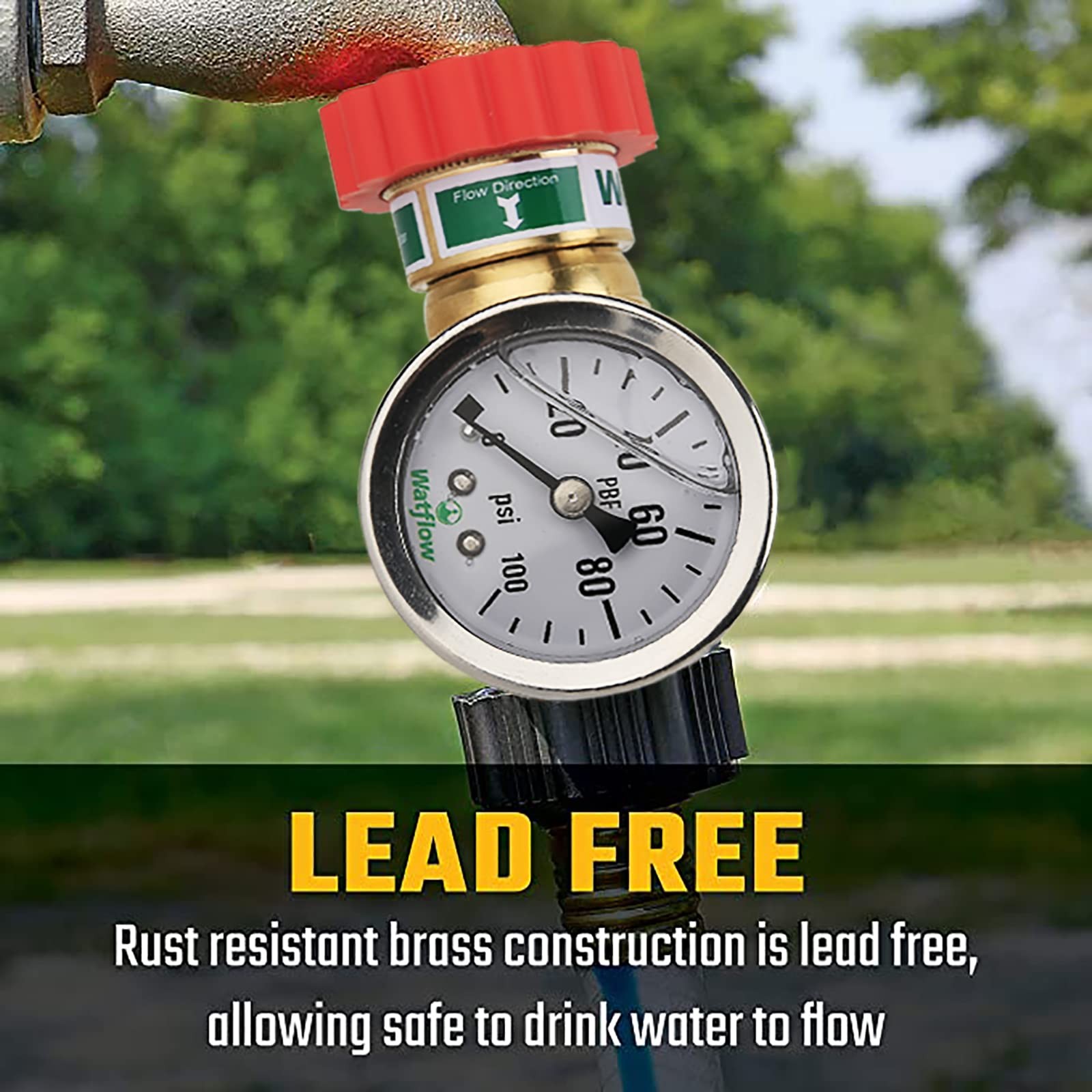 Lead-Free Brass Water Pressure Regulator Garden Hose Reducer Gauge Camper