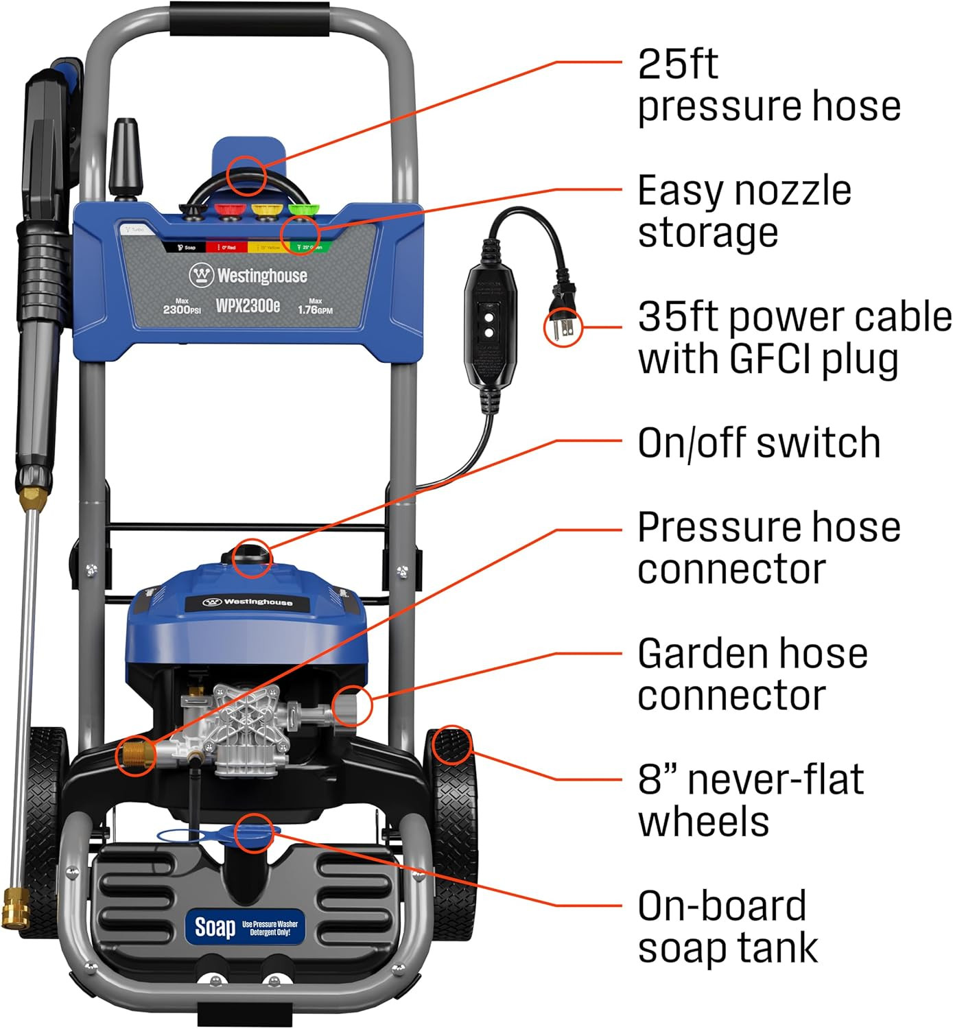 Westinghouse Wpx2300E Electric Pressure Washer, 2300 Max PSI and 1.76 Max GPM, I