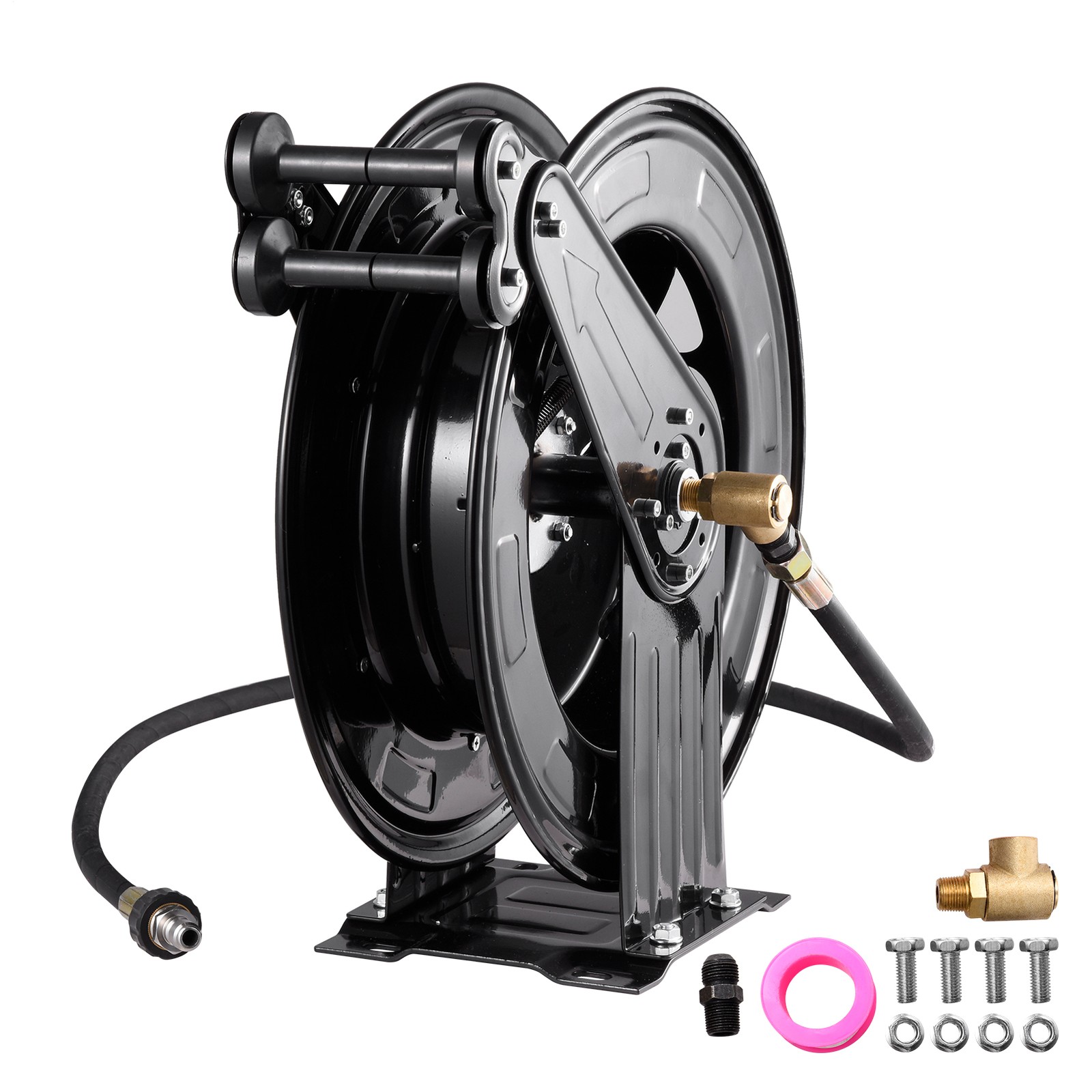 50FT x 3/8″ Auto-Retractable Pressure Washer Hose Reel, Heavy Duty Double Arm