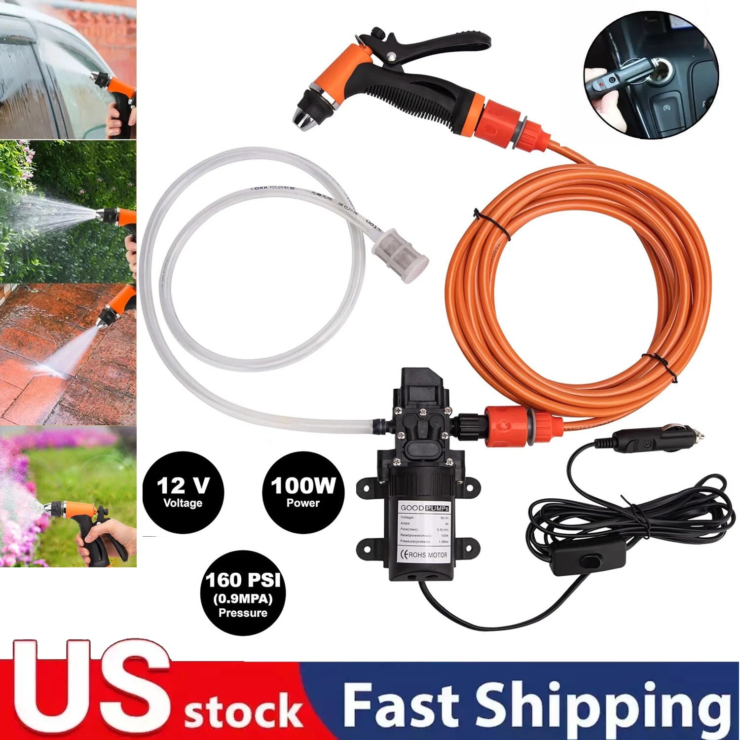 Car Pressure Washer Electric Gun Portable 12V High Power Cleaner With Water Pump