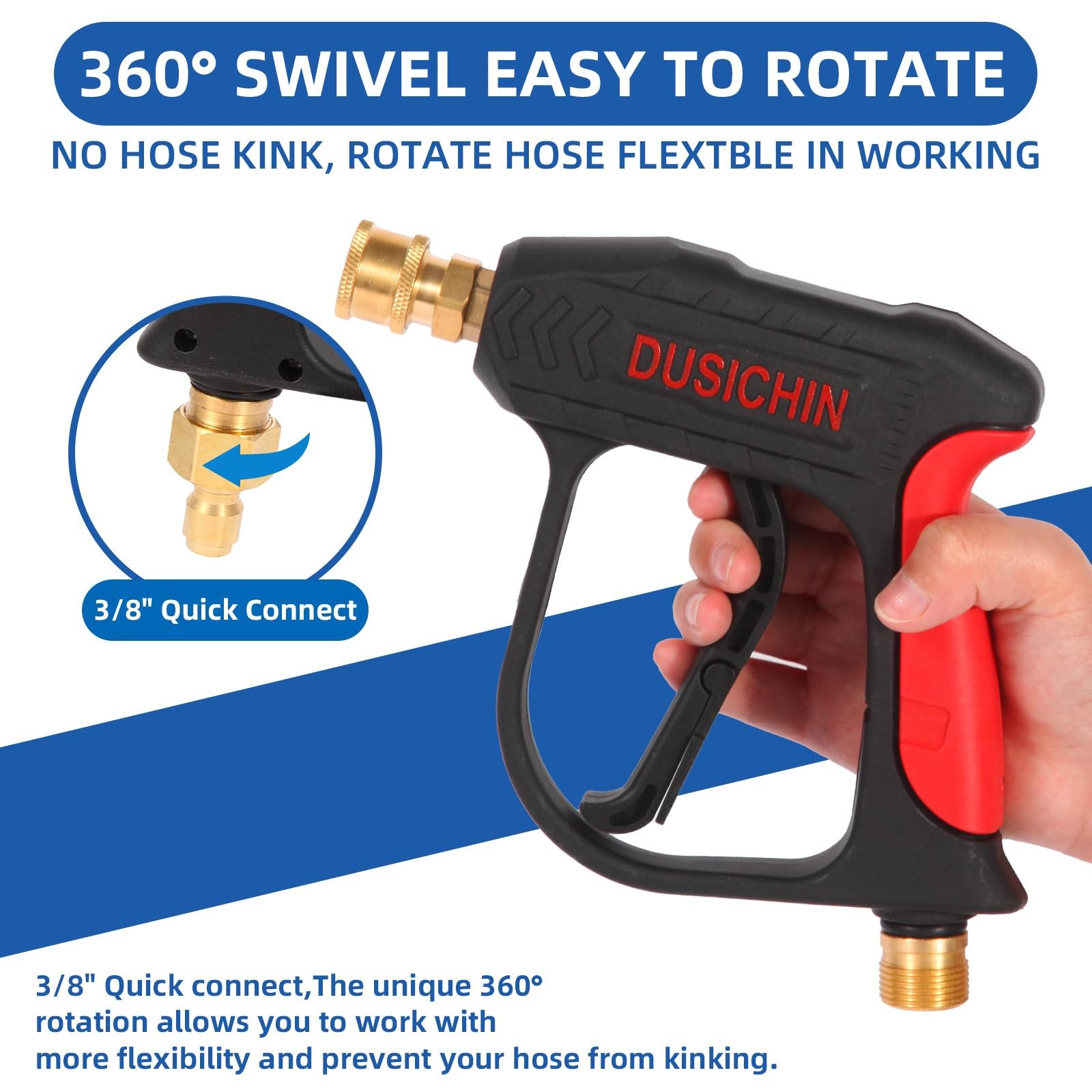 DUSICHIN DUS-220 Short Wand High Pressure Washer Gun,3000 PSI Max, 5 Pressure