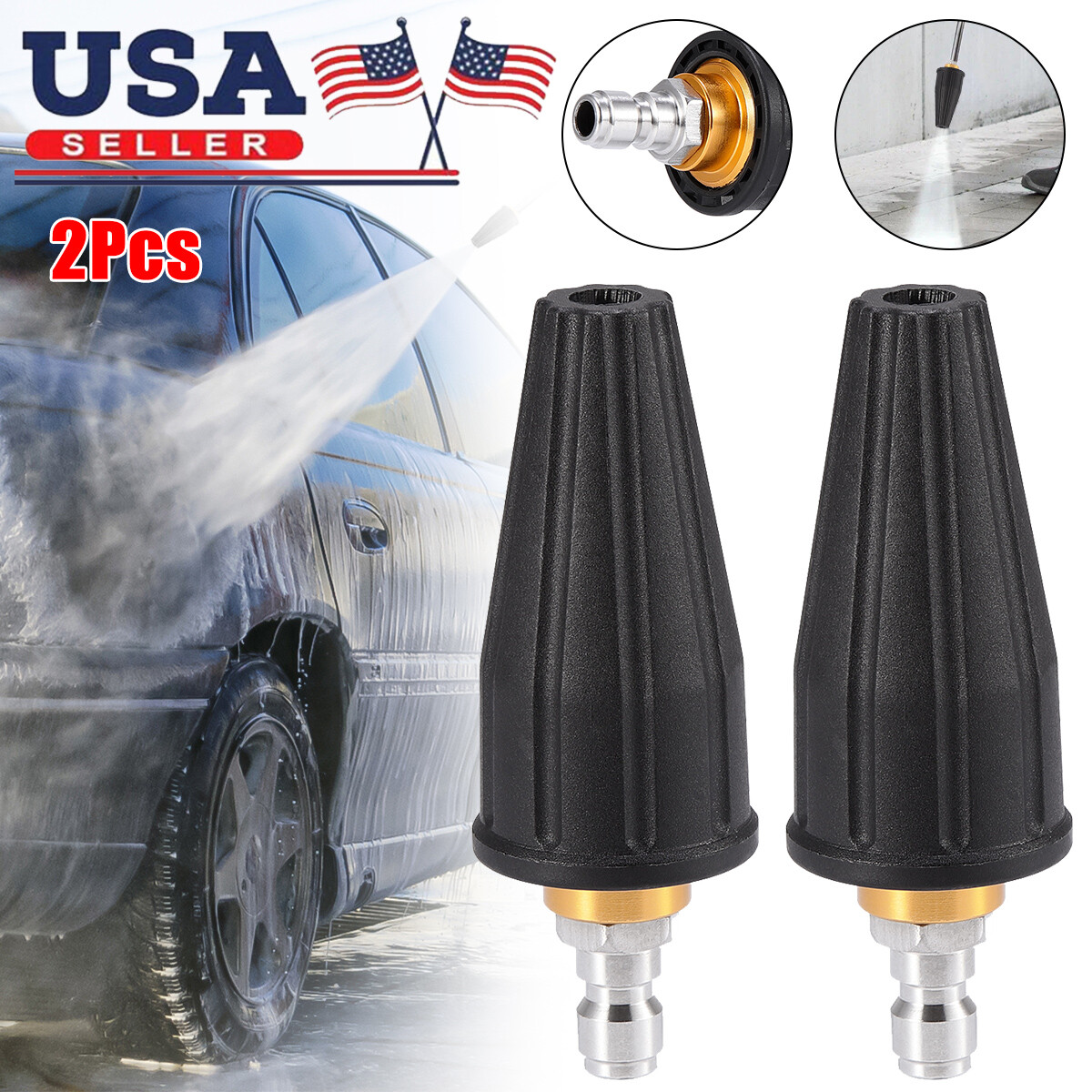 2PCS 1/4″ High Pressure Washer Rotating Turbo Nozzle Spray Tip 4.0 GPM 4000PSI