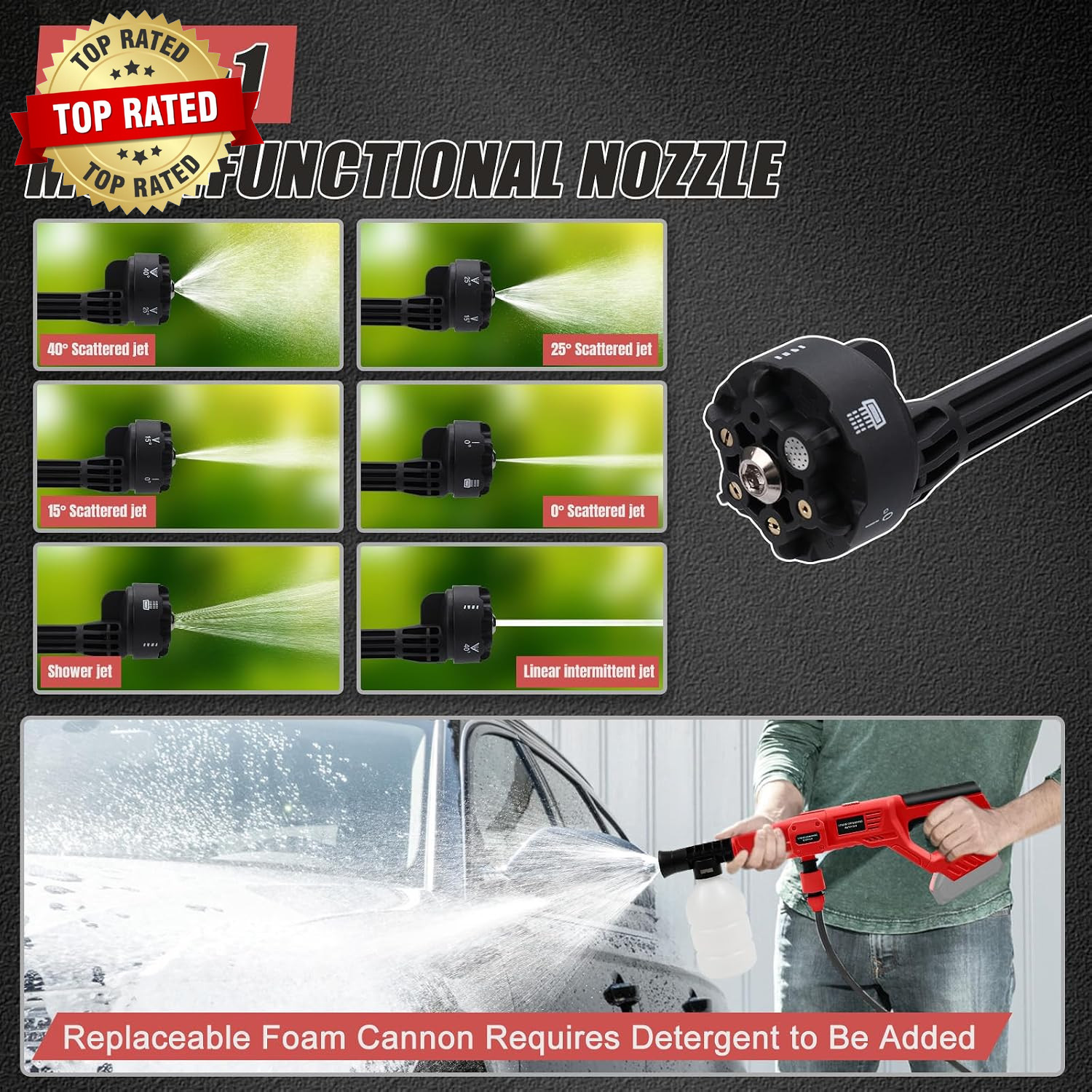 Cordless Power Washer for Milwaukee M18 Battery, 21000RPM Portable Washer with 6