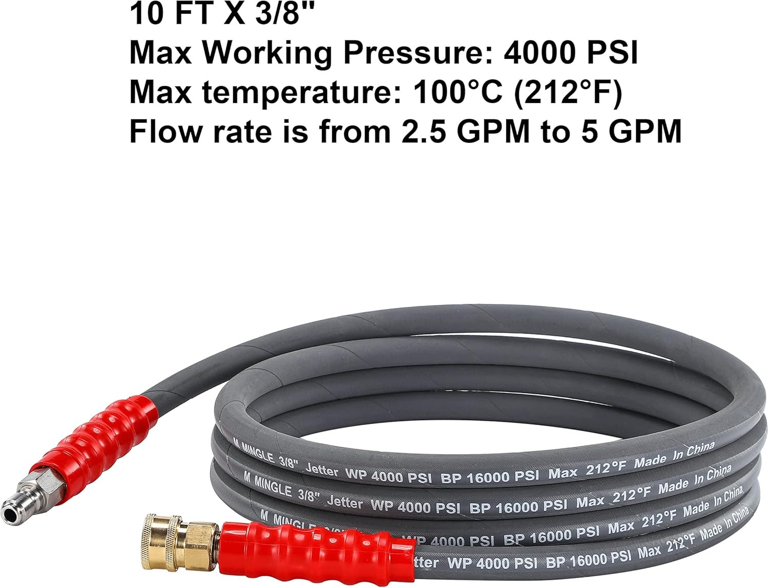 Pressure Washer Jumper Hose, 10 FT Whip Hose for Power Washer, Hose Reel Connect