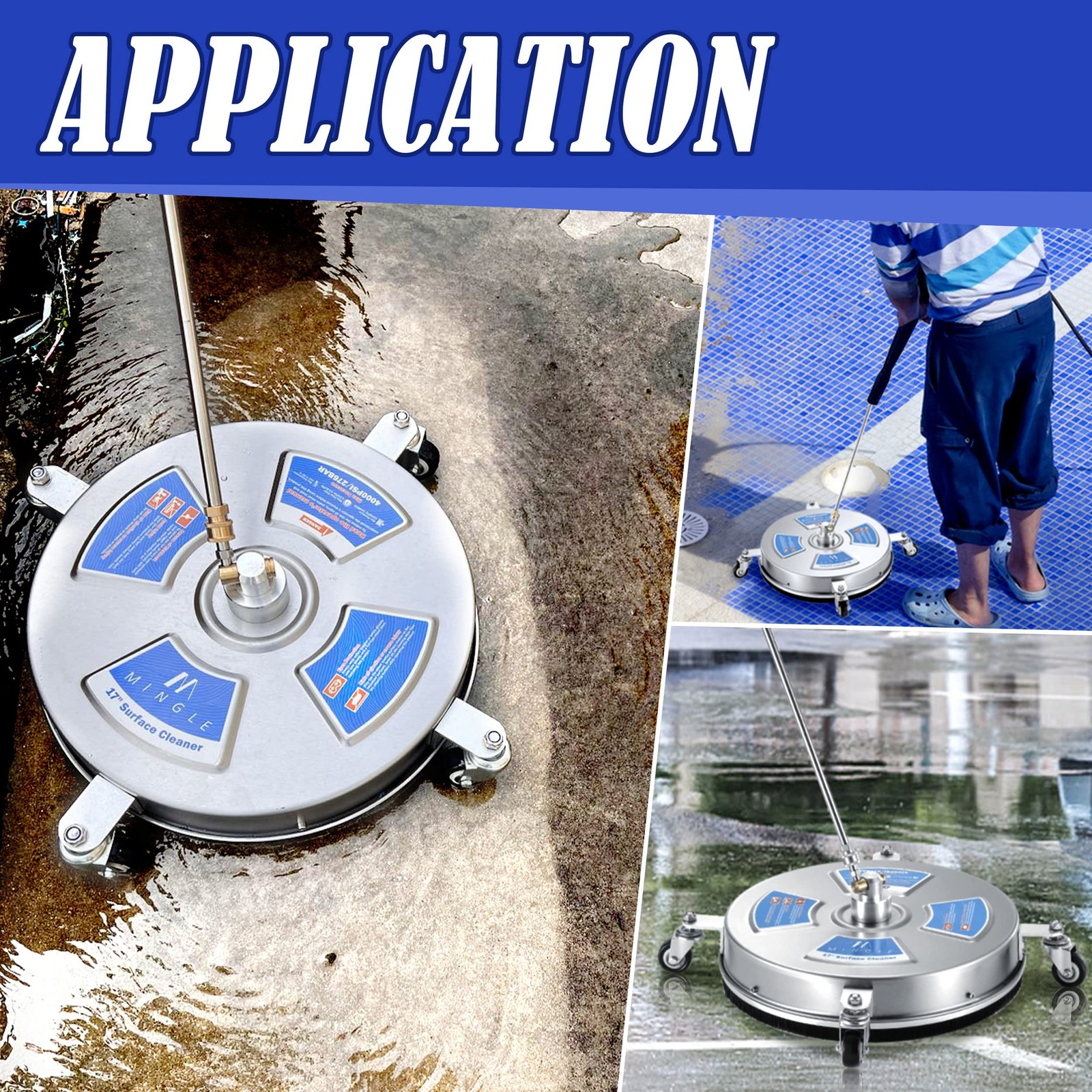 17” Pressure Washer Surface Cleaner, Driveway Pressure Washer Attachments wi…