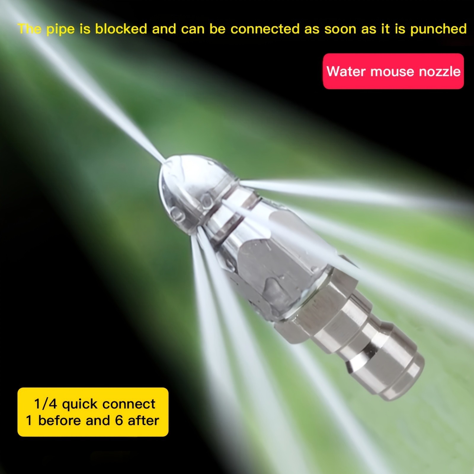 Stainless Steel Pipe Drain Cleaning Nozzle – 1/4 Quick Connect for Clog Removal